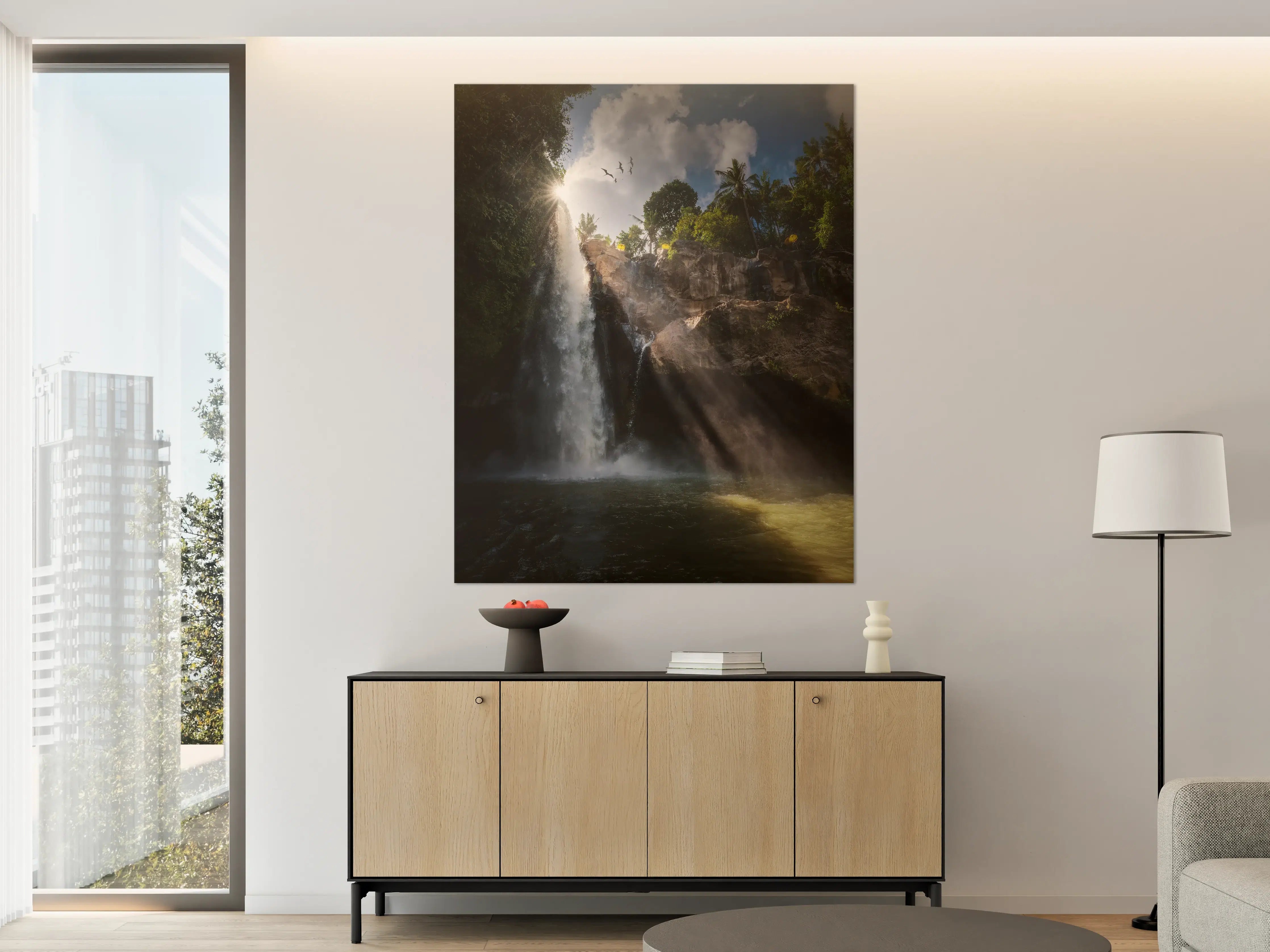 Große Wandbilder - Dschungelwasserfall bei Sonnenlicht