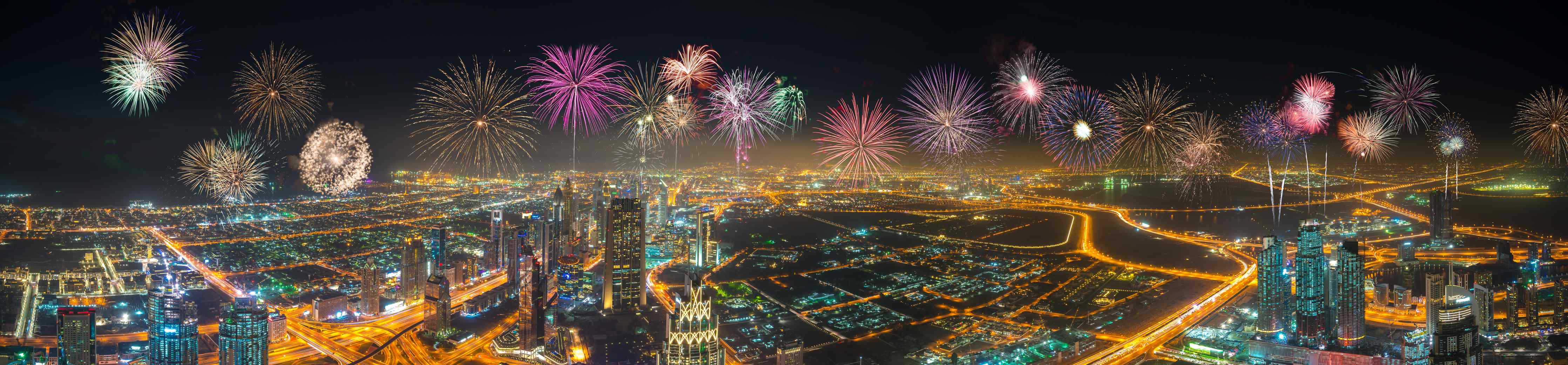 Große Wandbilder-Dubai Nachtfeuerwerk Panorama