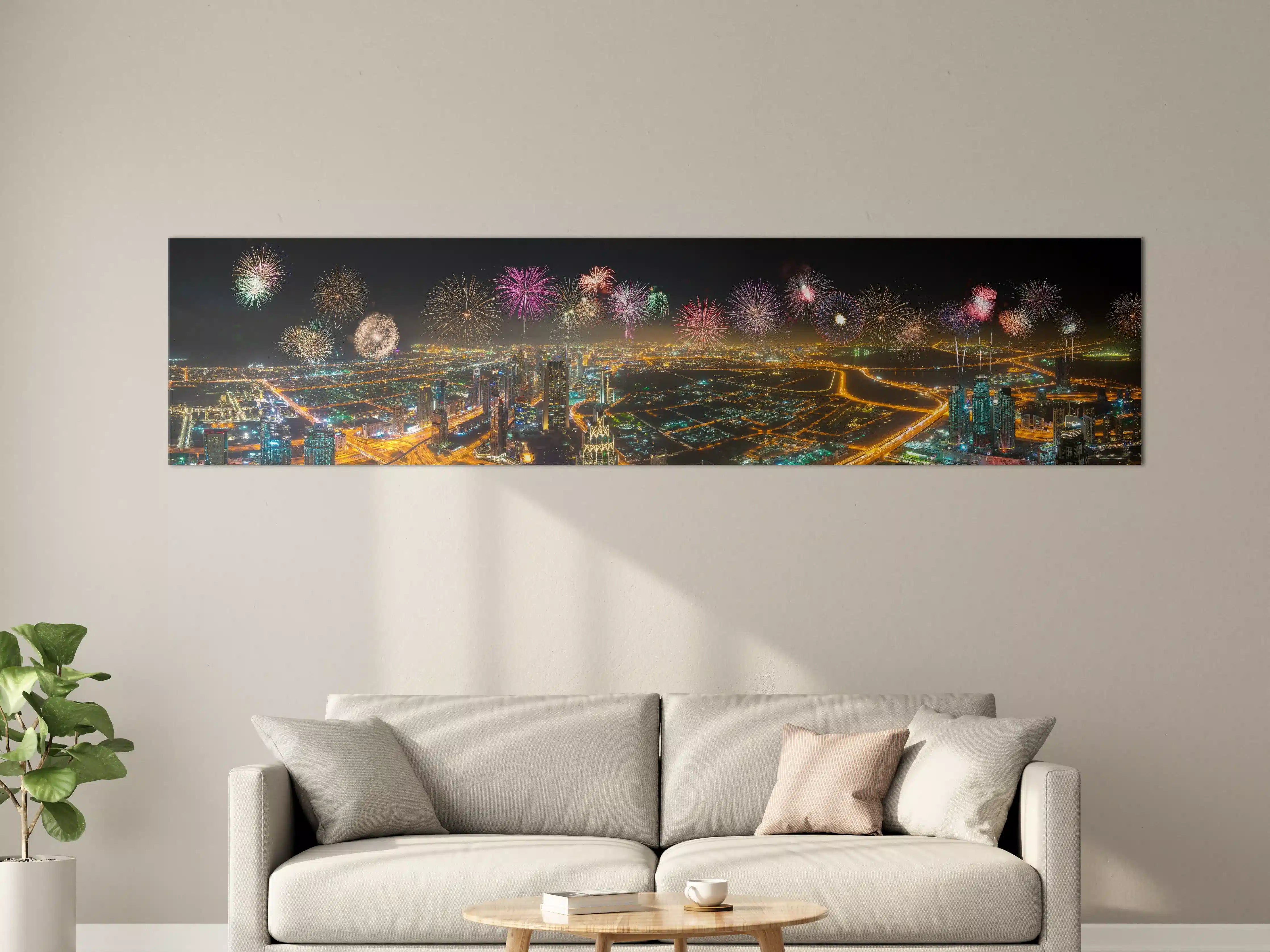 Große Wandbilder - Dubai Nachtfeuerwerk Panorama