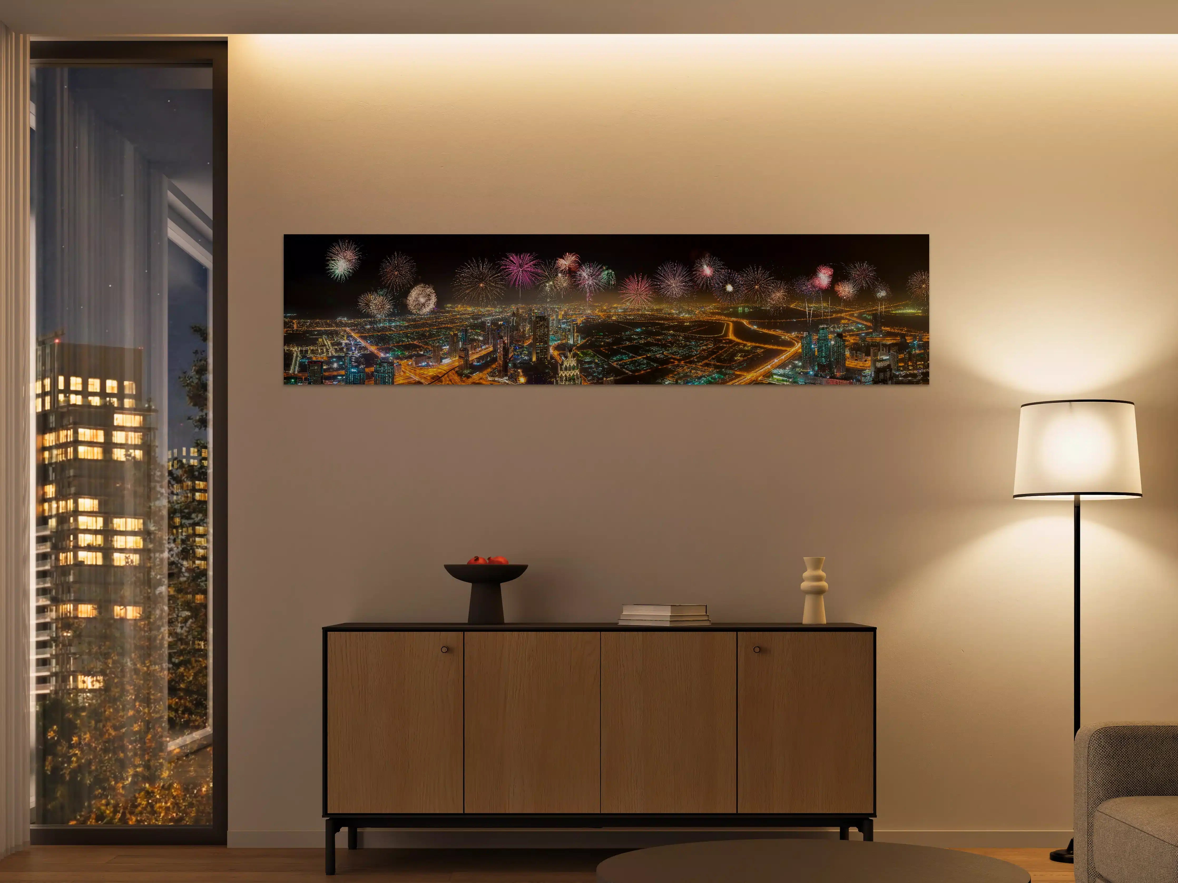 Große Wandbilder - Dubai Nachtfeuerwerk Panorama