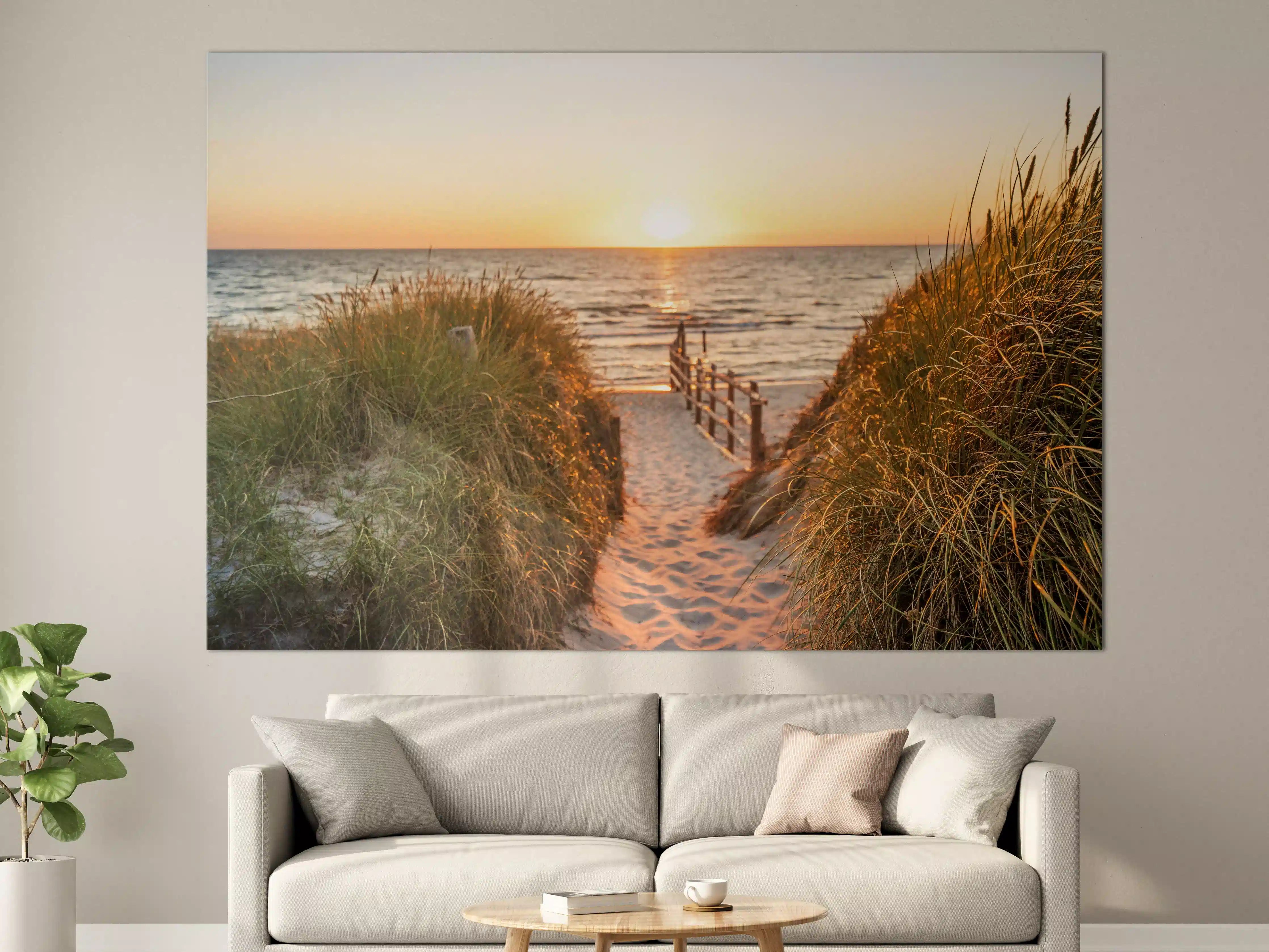 Große Wandbilder - Dünen am Strand an der Nordsee bei Sonnenuntergang