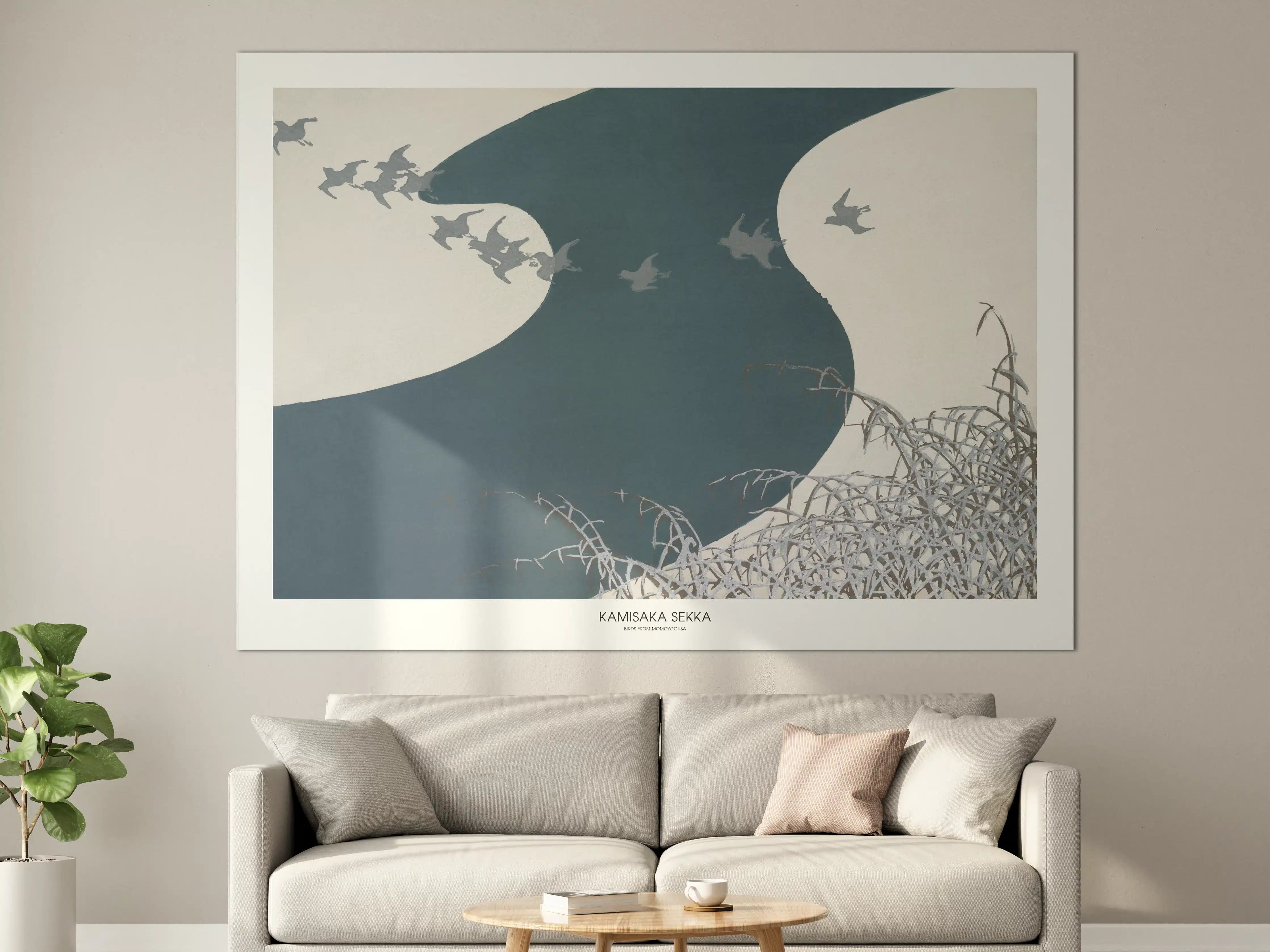 Große Wandbilder - Düsterer Fluss mit Vogel-Silhouetten