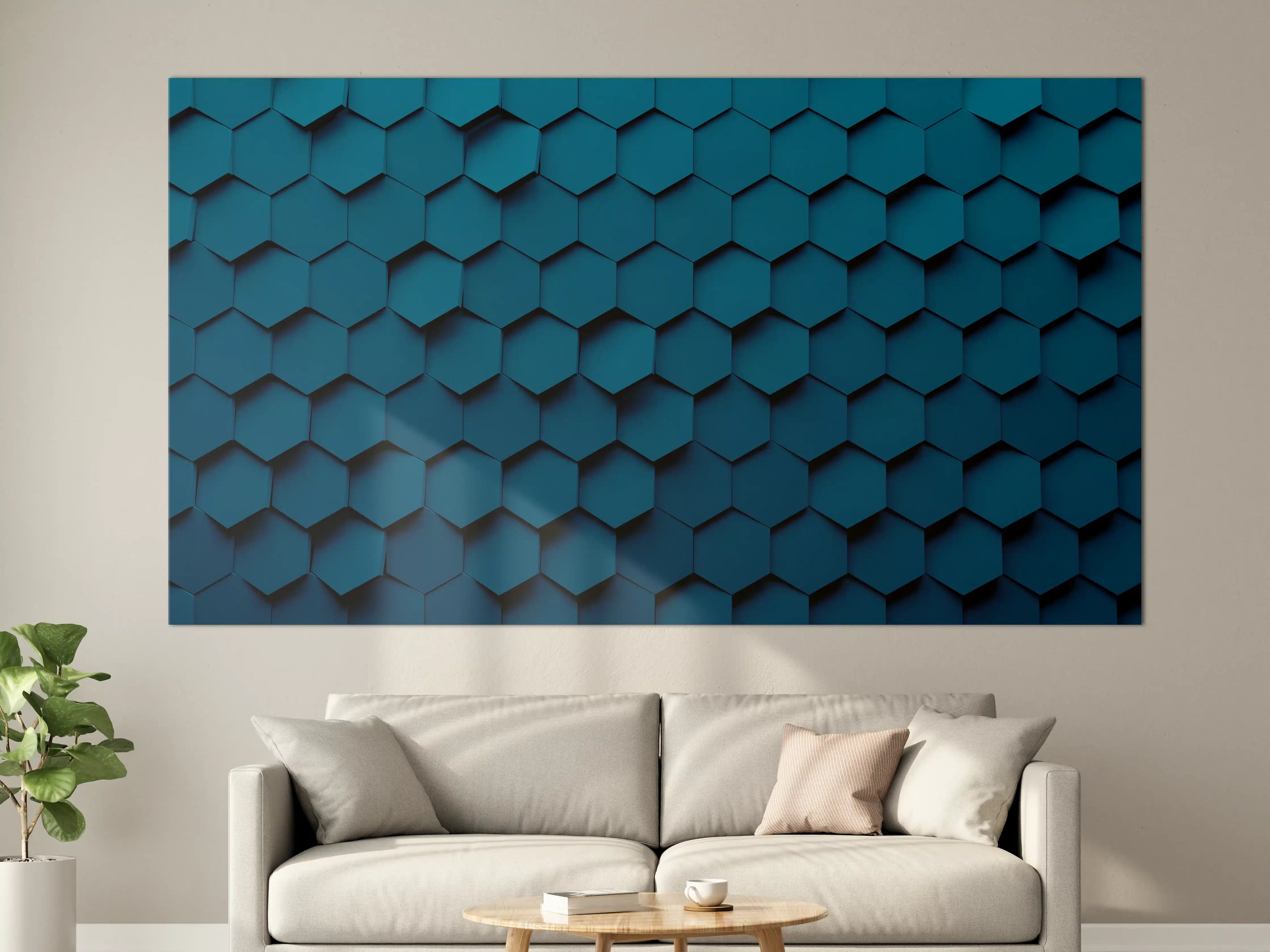 Große Wandbilder - Dunkelblaue 3D-Hexagon-Wanddekoration