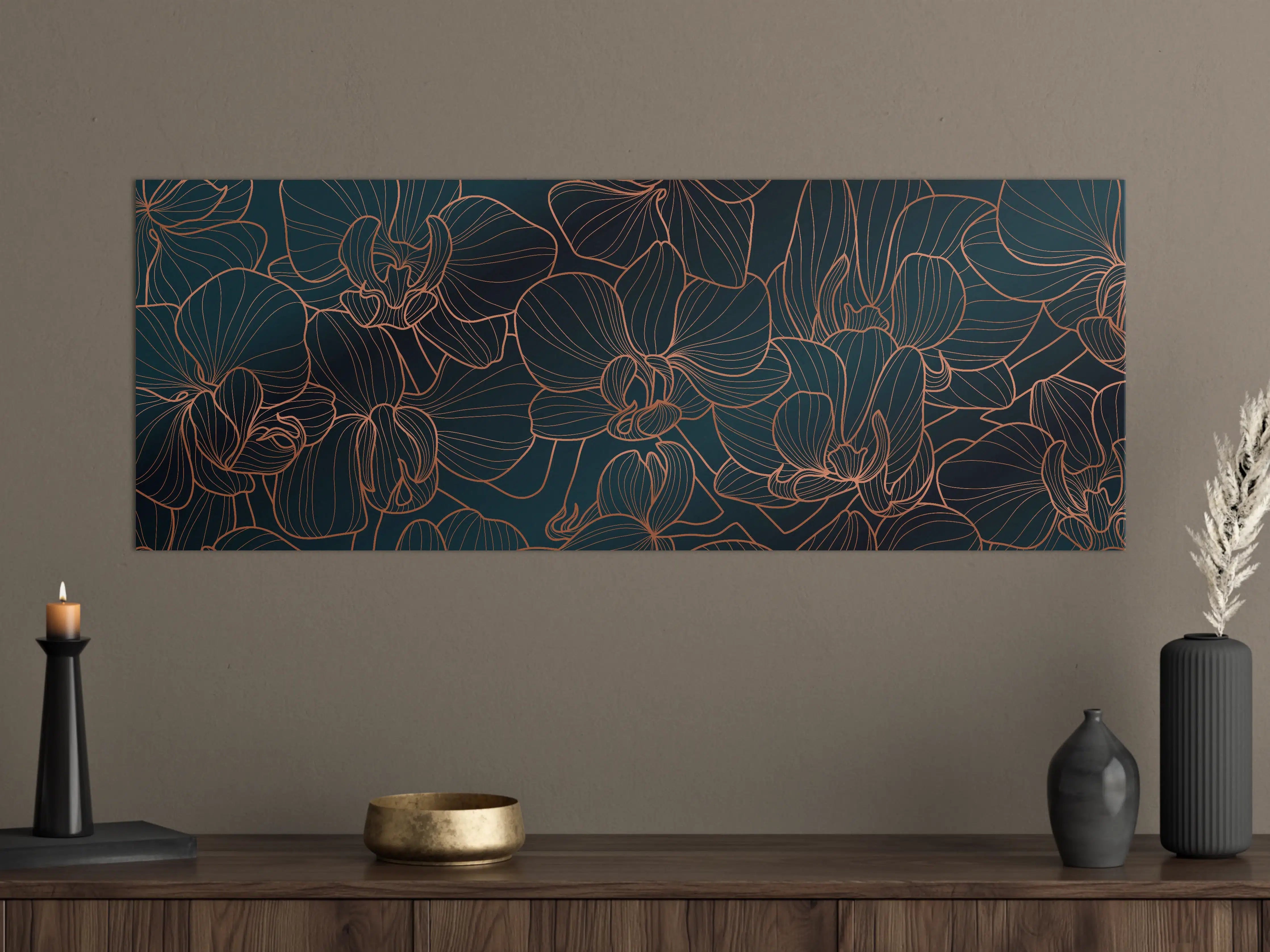 Große Wandbilder - Dunkelblaue Floral Linien Kunst