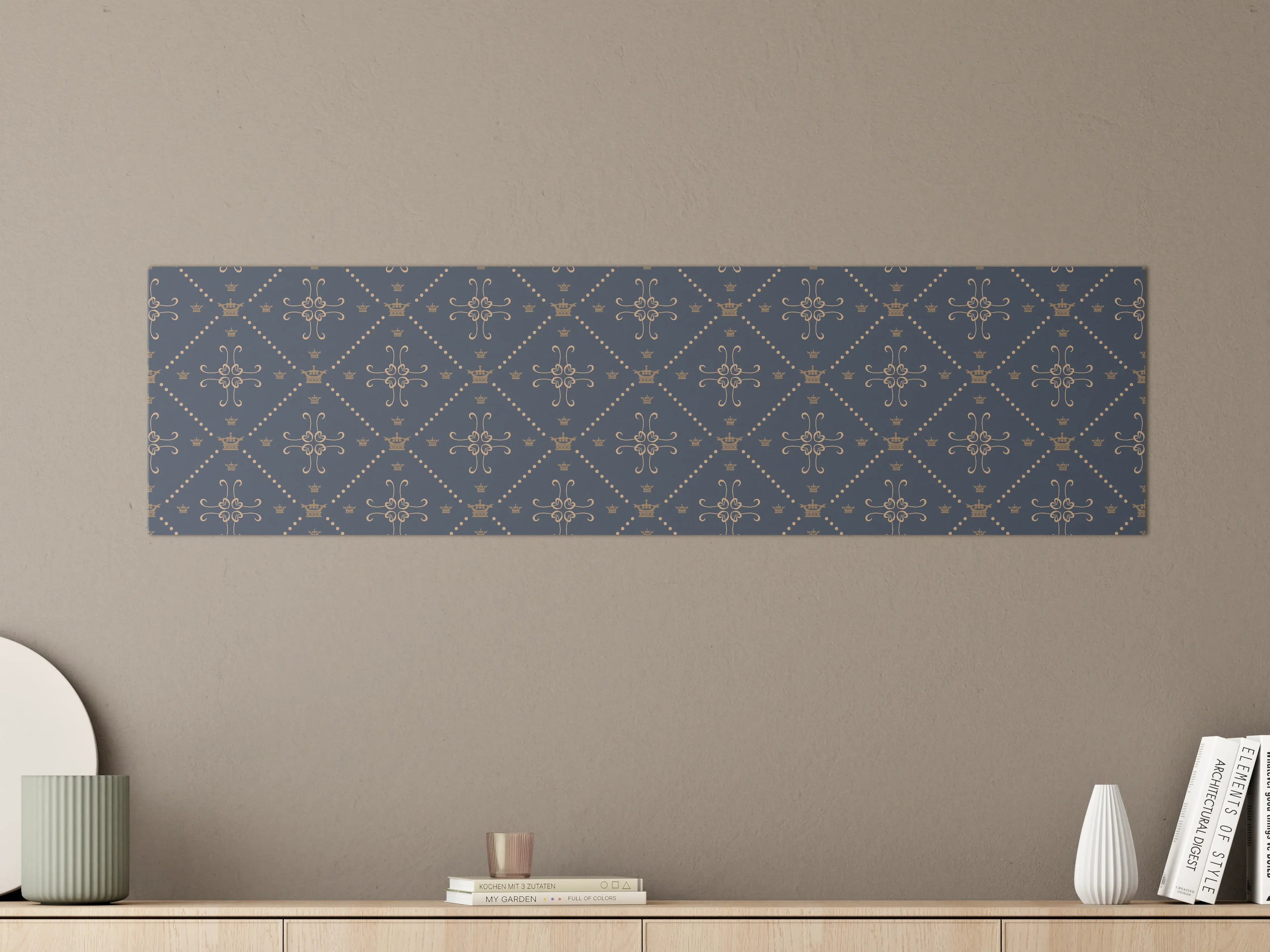Große Wandbilder - Dunkelblaues Musterdesign mit stilvollen Motiven