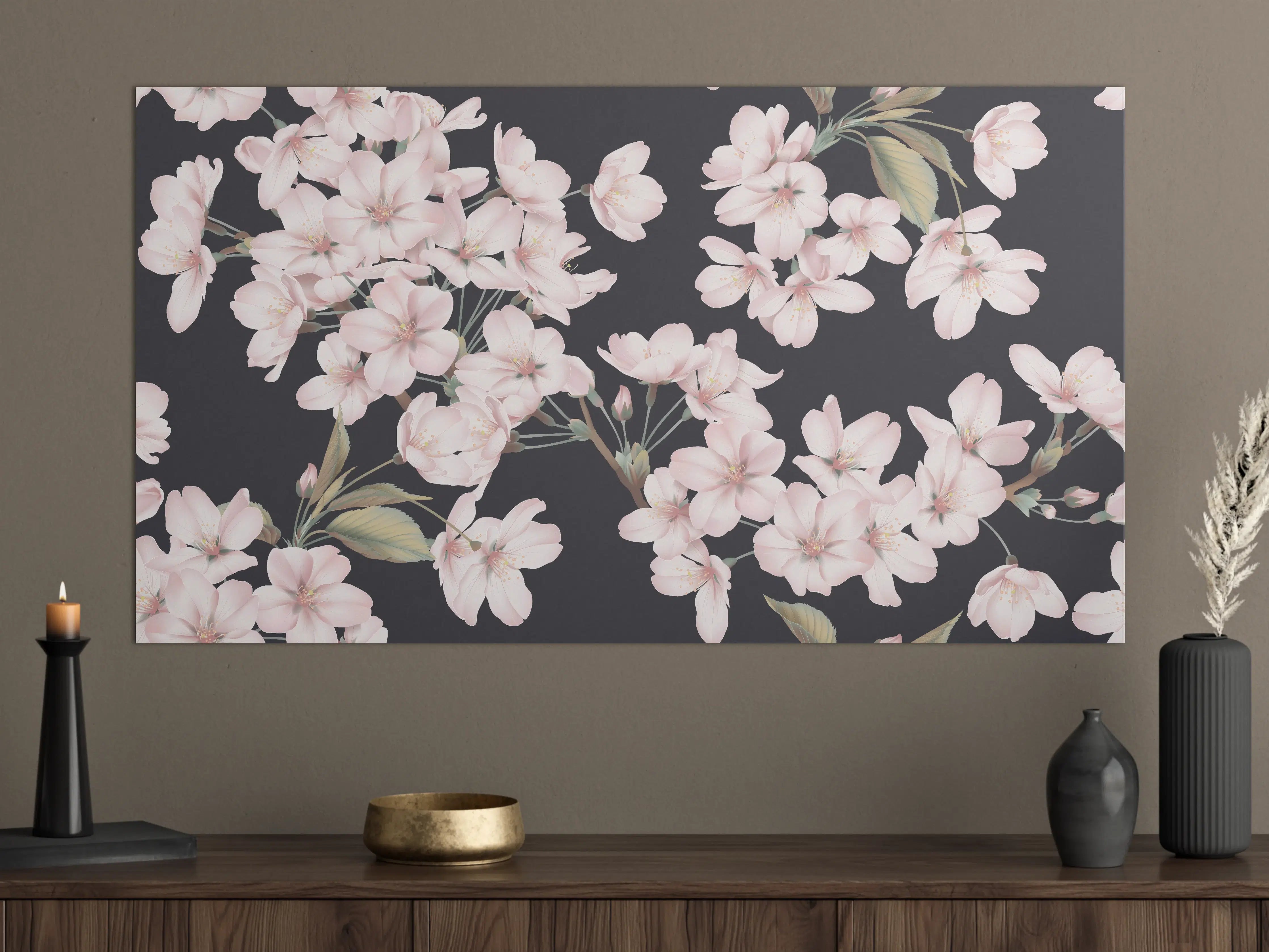Große Wandbilder - Dunkelgrau-Sakura-Musterdesign