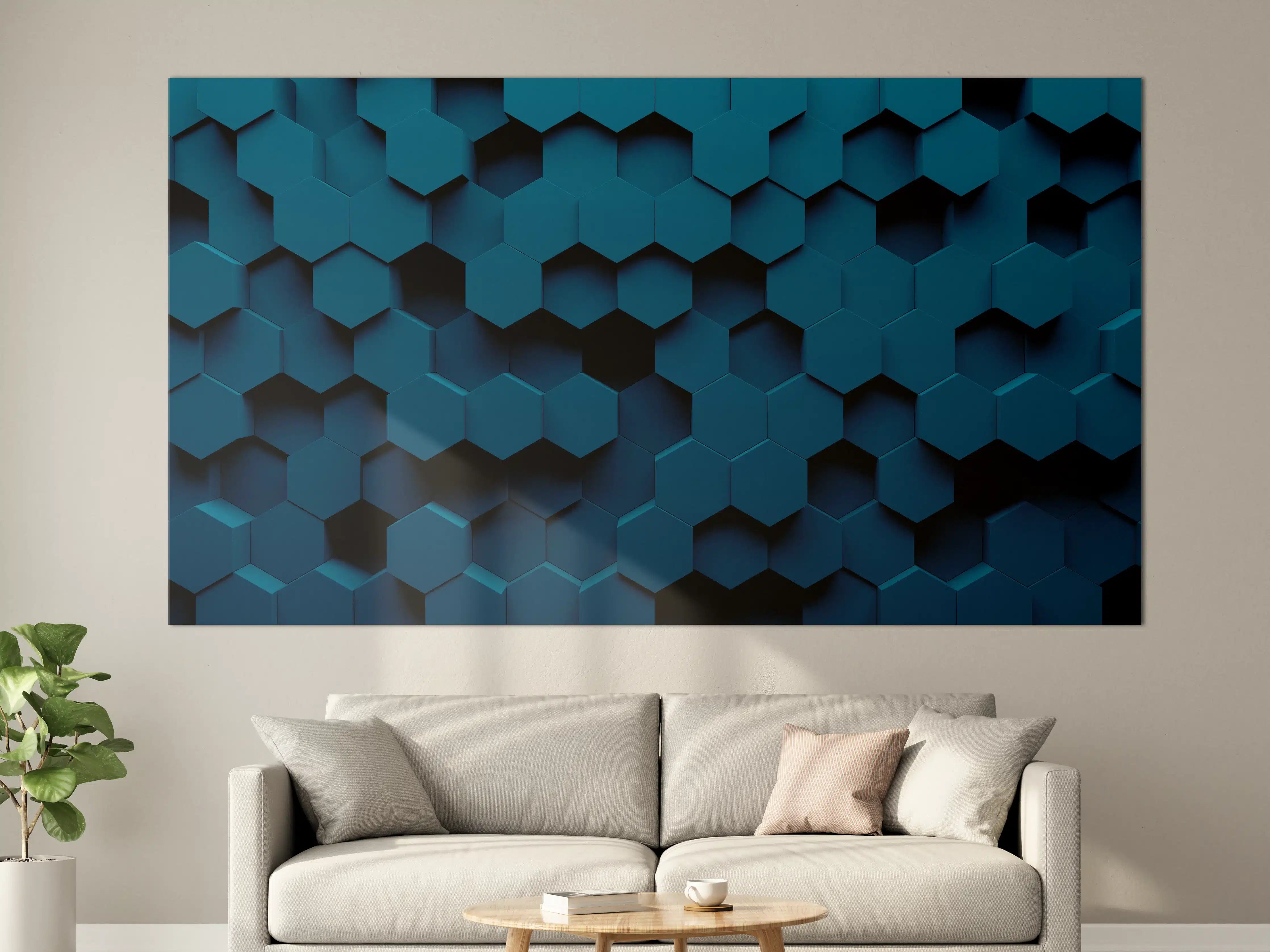 Große Wandbilder - Dunkle Blaue Hexagon-Struktur
