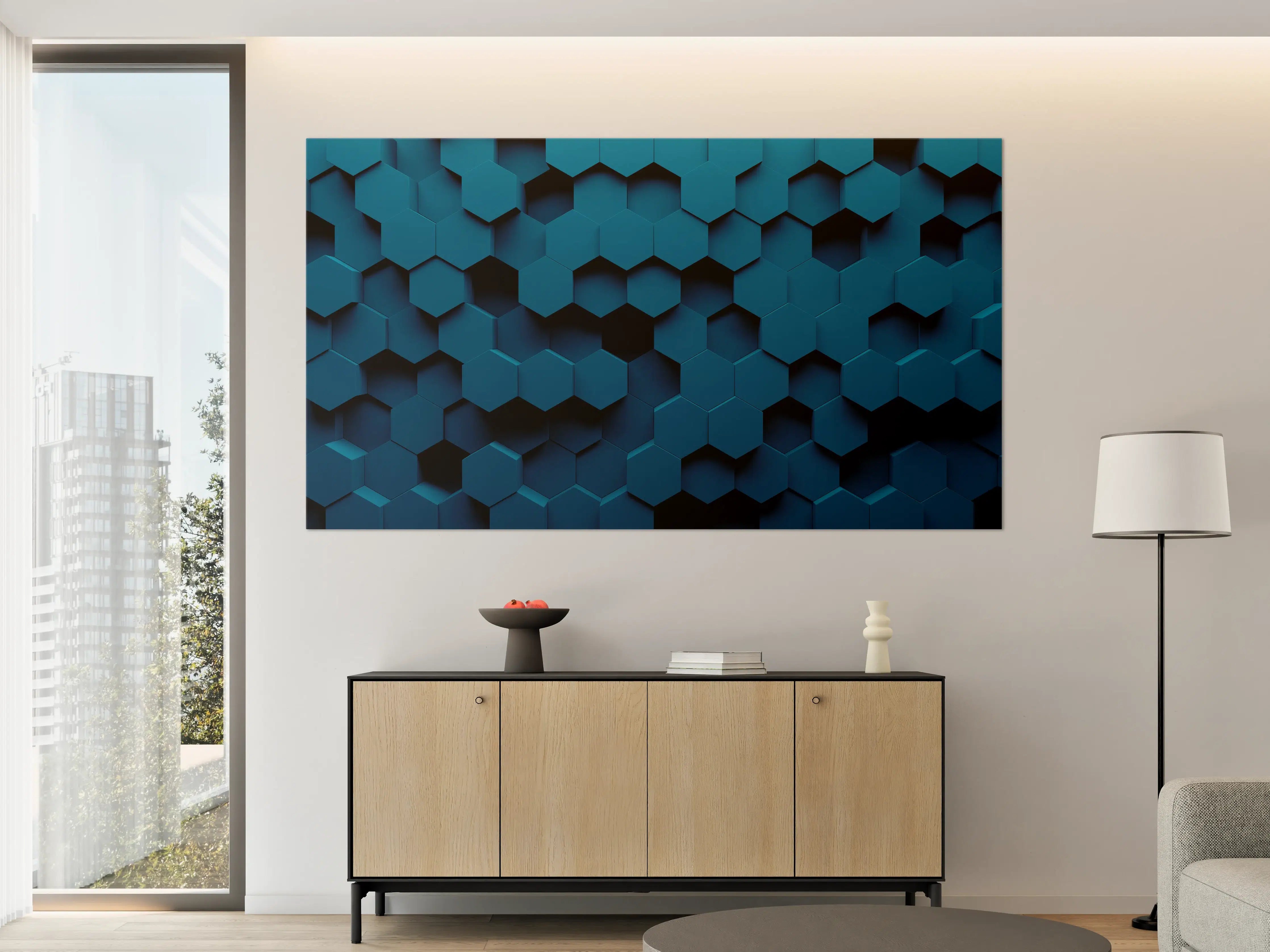Große Wandbilder - Dunkle Blaue Hexagon-Struktur