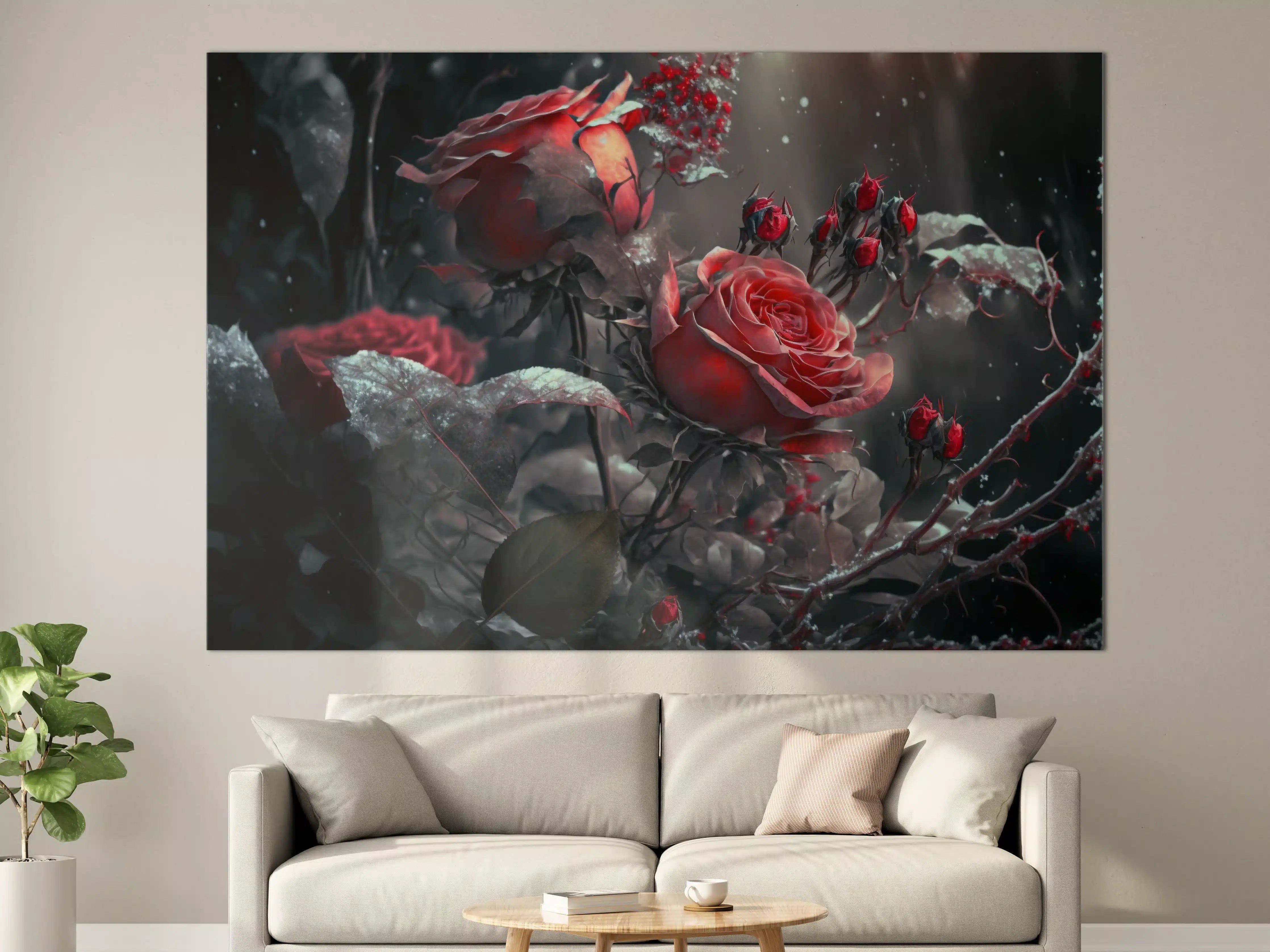 Große Wandbilder - Dunkle Rosen- und Blumenkreation