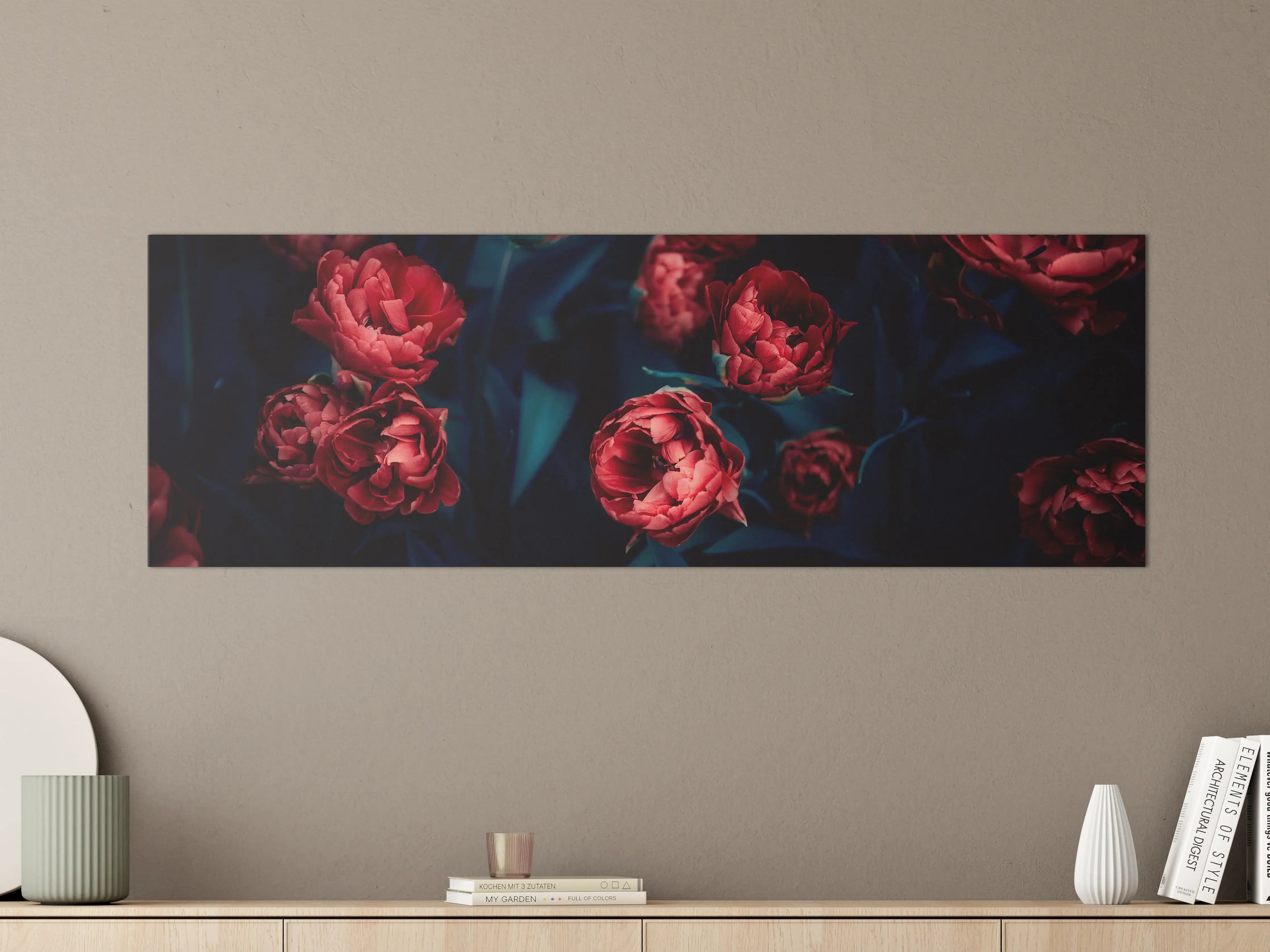 Große Wandbilder - Dunkle Rosen mit dunklem Hintergrund