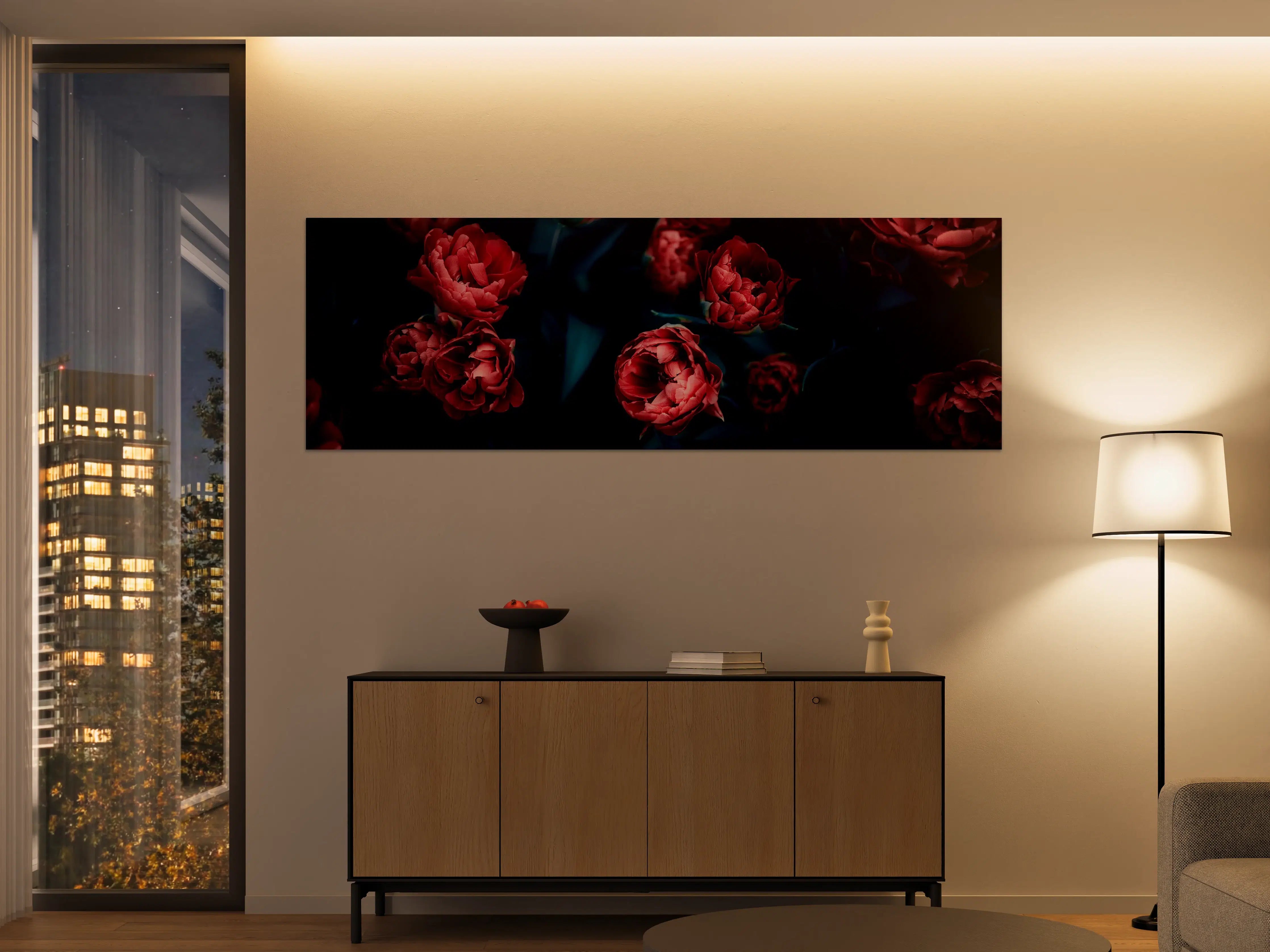 Große Wandbilder - Dunkle Rosen mit dunklem Hintergrund