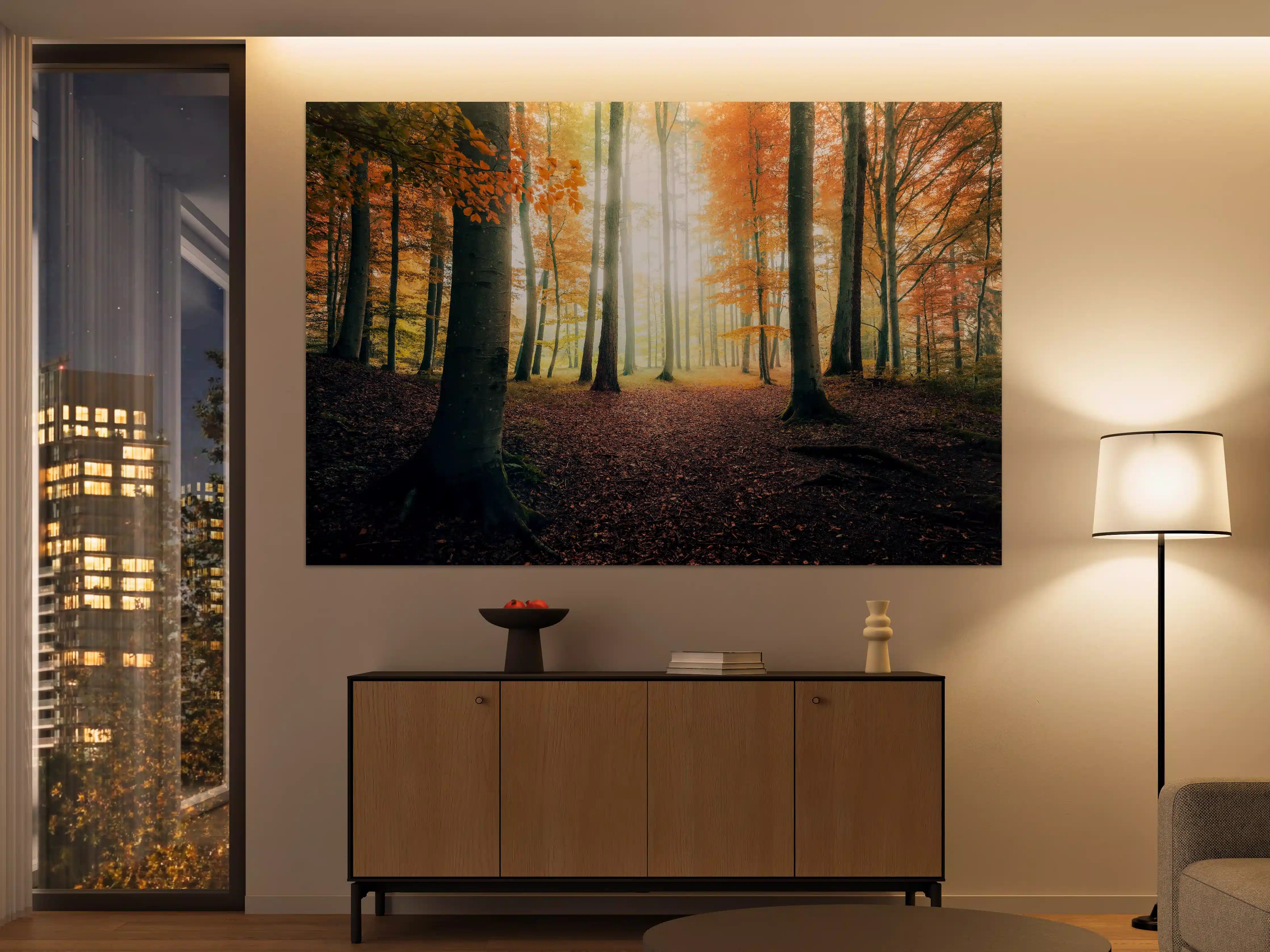 Große Wandbilder - Dunkler Wald im Herbst