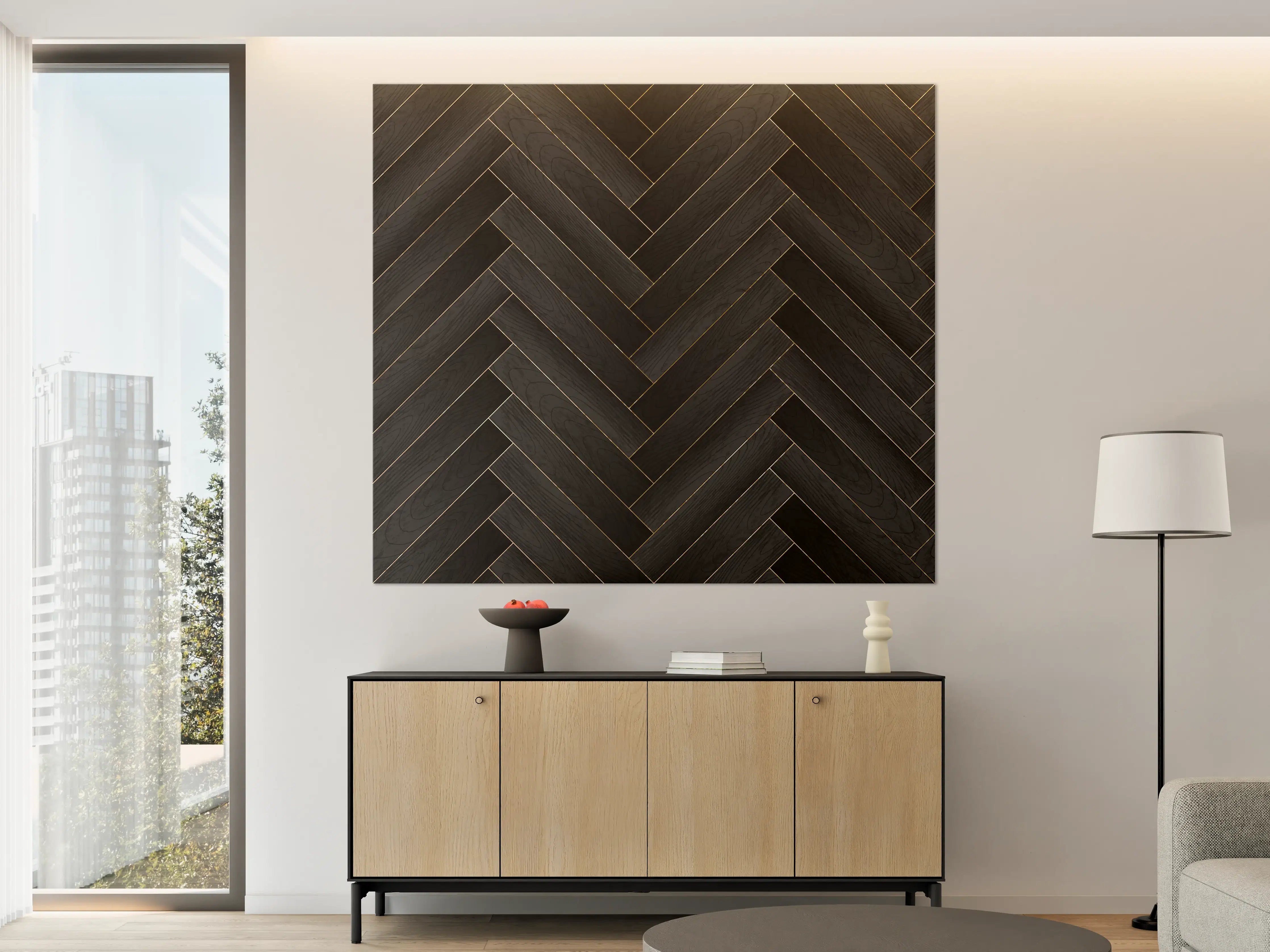 Große Wandbilder - Dunkles Fischgrät Holzparkett