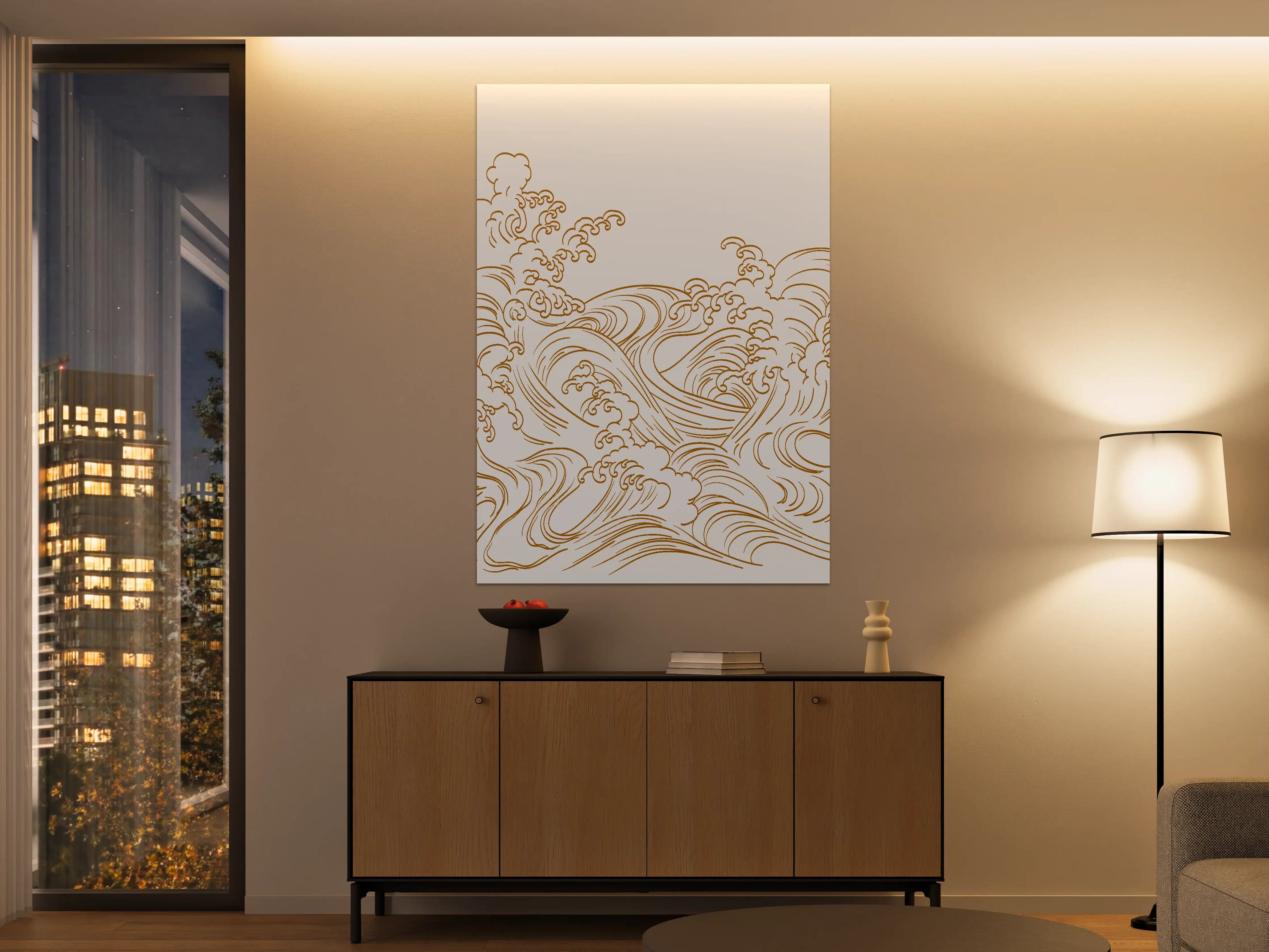Große Wandbilder - Dynamische Meereswellen in Gold-Optik