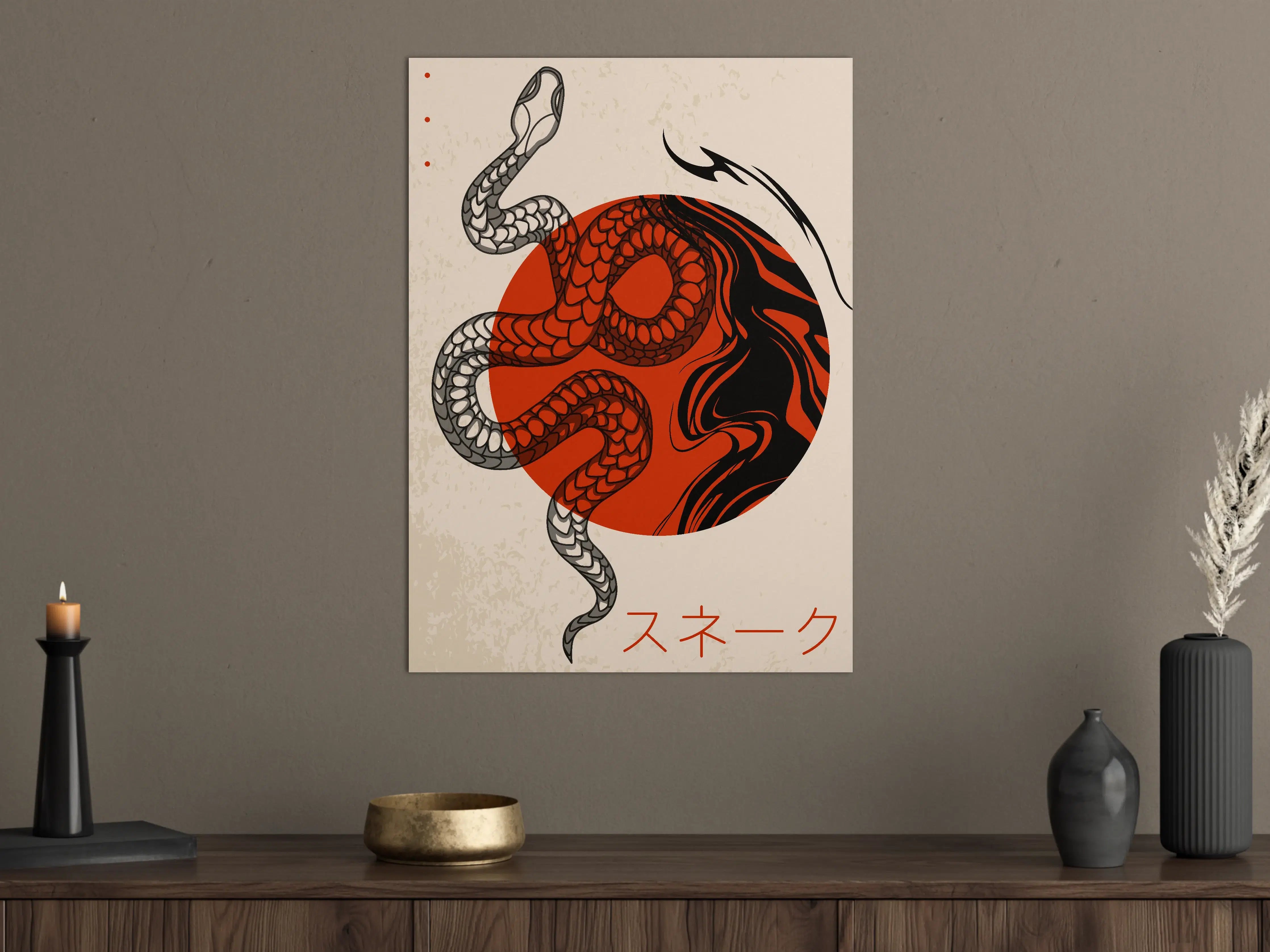 Große Wandbilder - Dynamische Schlangen-Illustration mit rotem Hintergrund