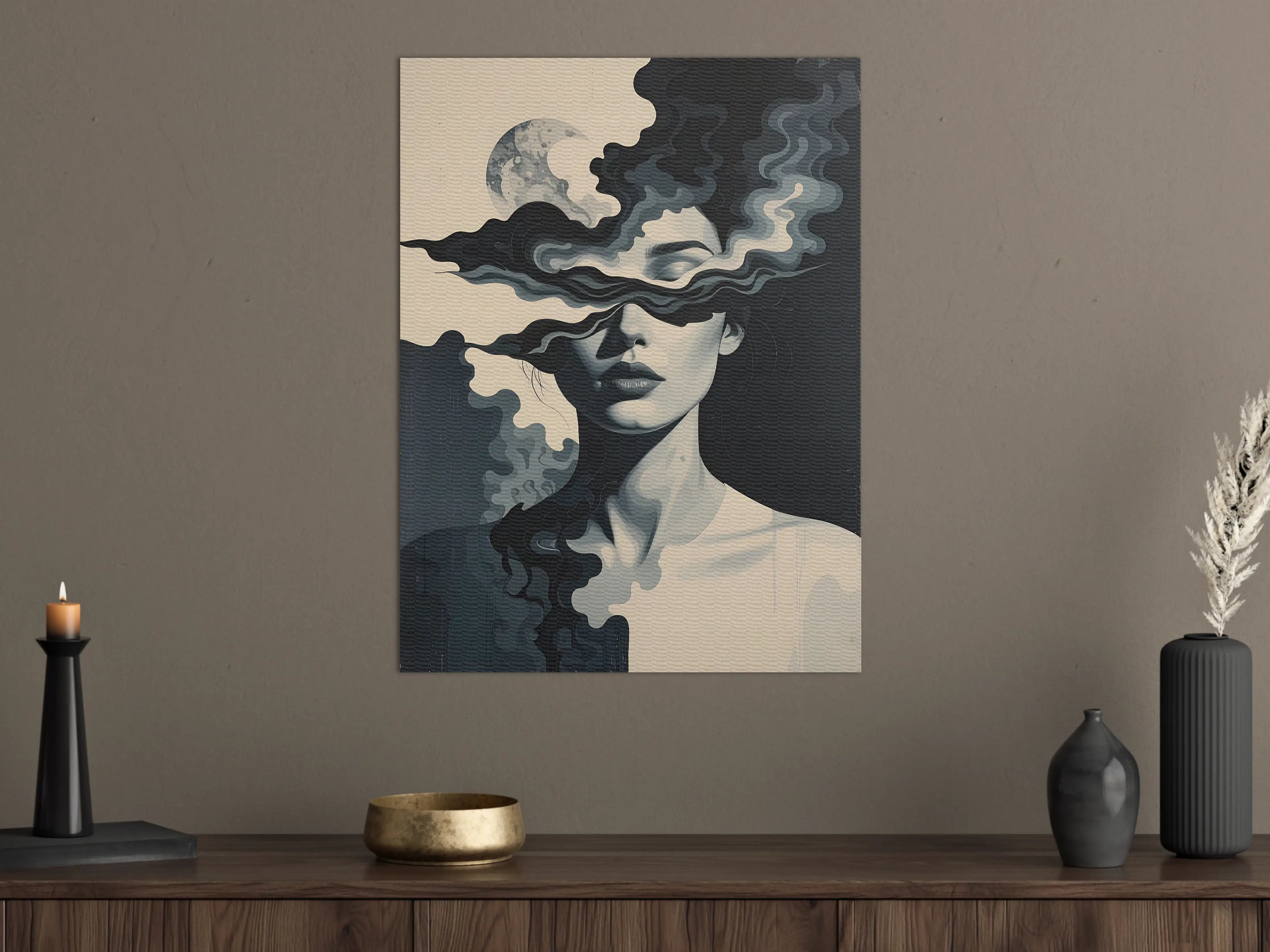 Große Wandbilder - Dynamisches Kunstwerk mit Mond-Silhouette