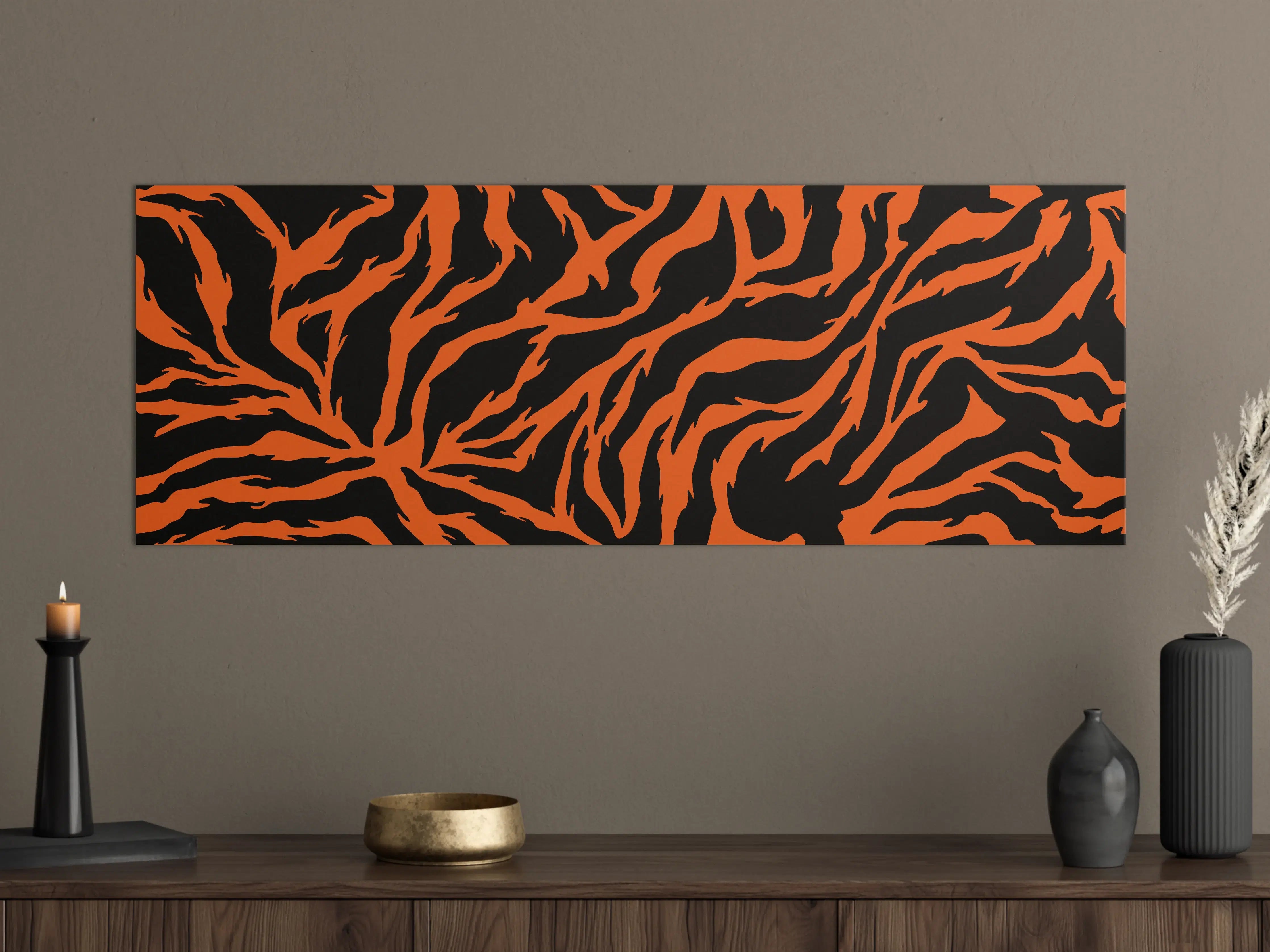 Große Wandbilder - Dynamisches Tiermuster in Orange und Schwarz