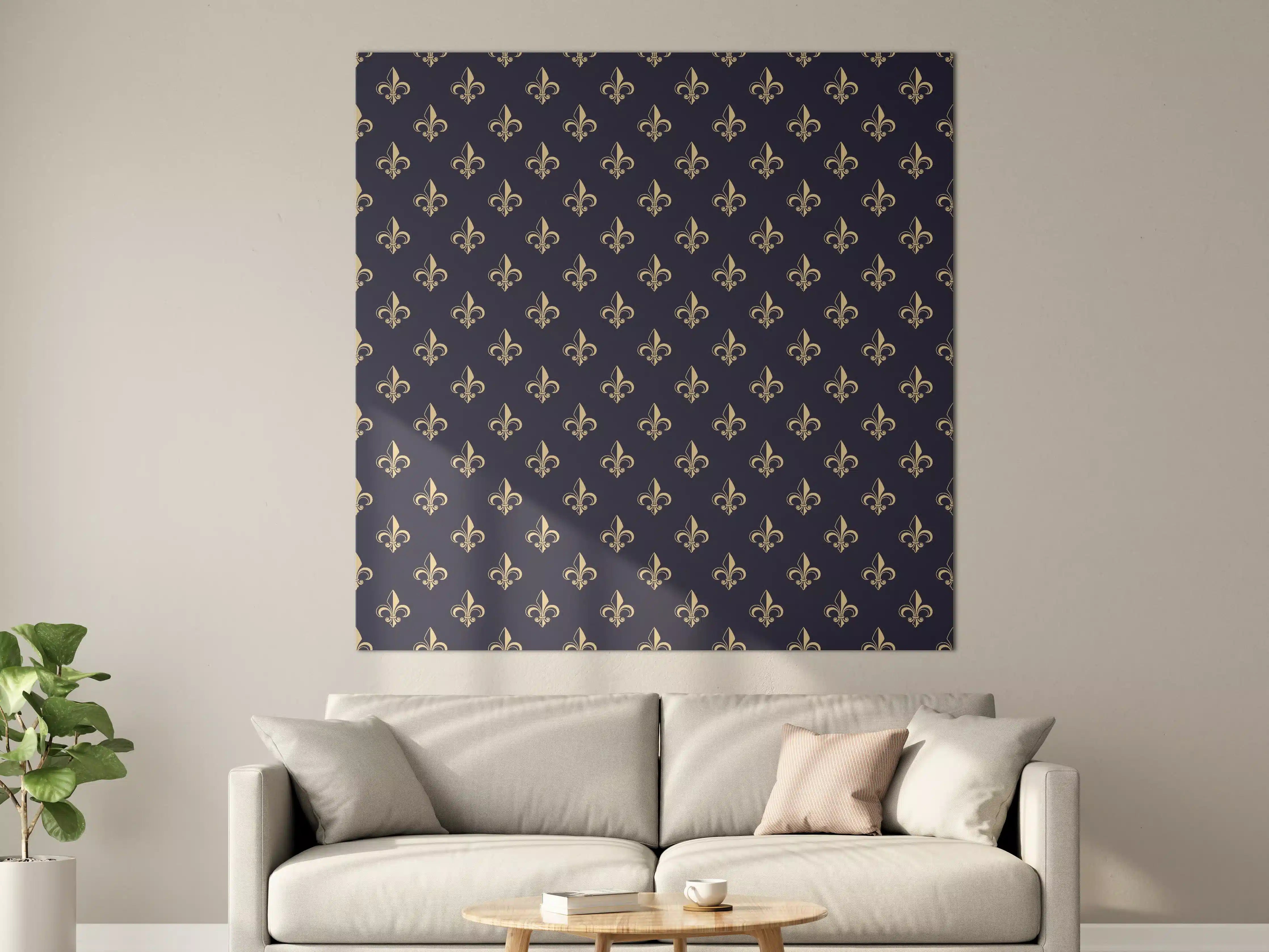 Große Wandbilder - Edles Fleur-de-Lis Muster Dunkelblau