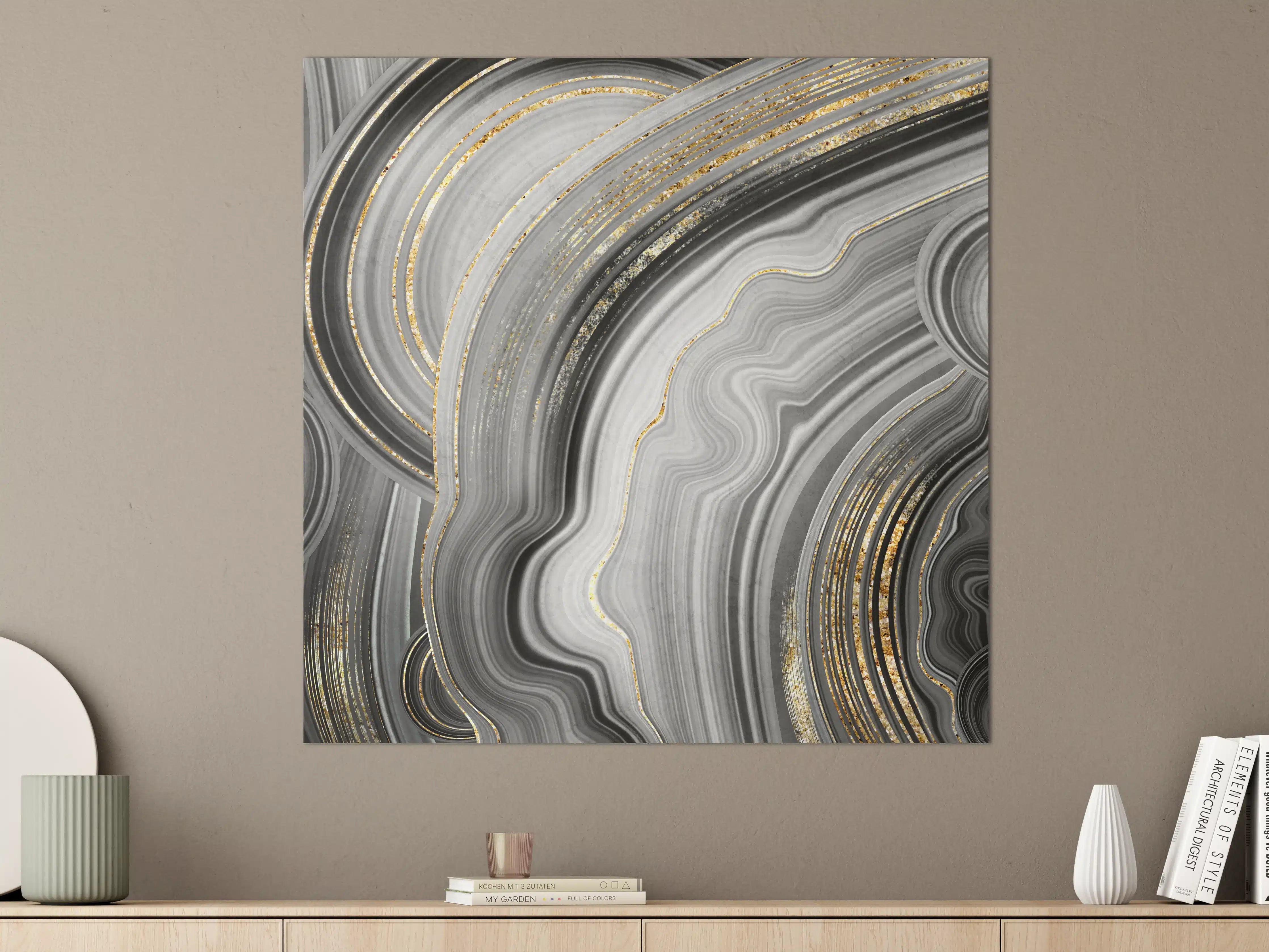 Große Wandbilder - Edles Schwarz-Grau-Marmor-Design mit Goldakzenten