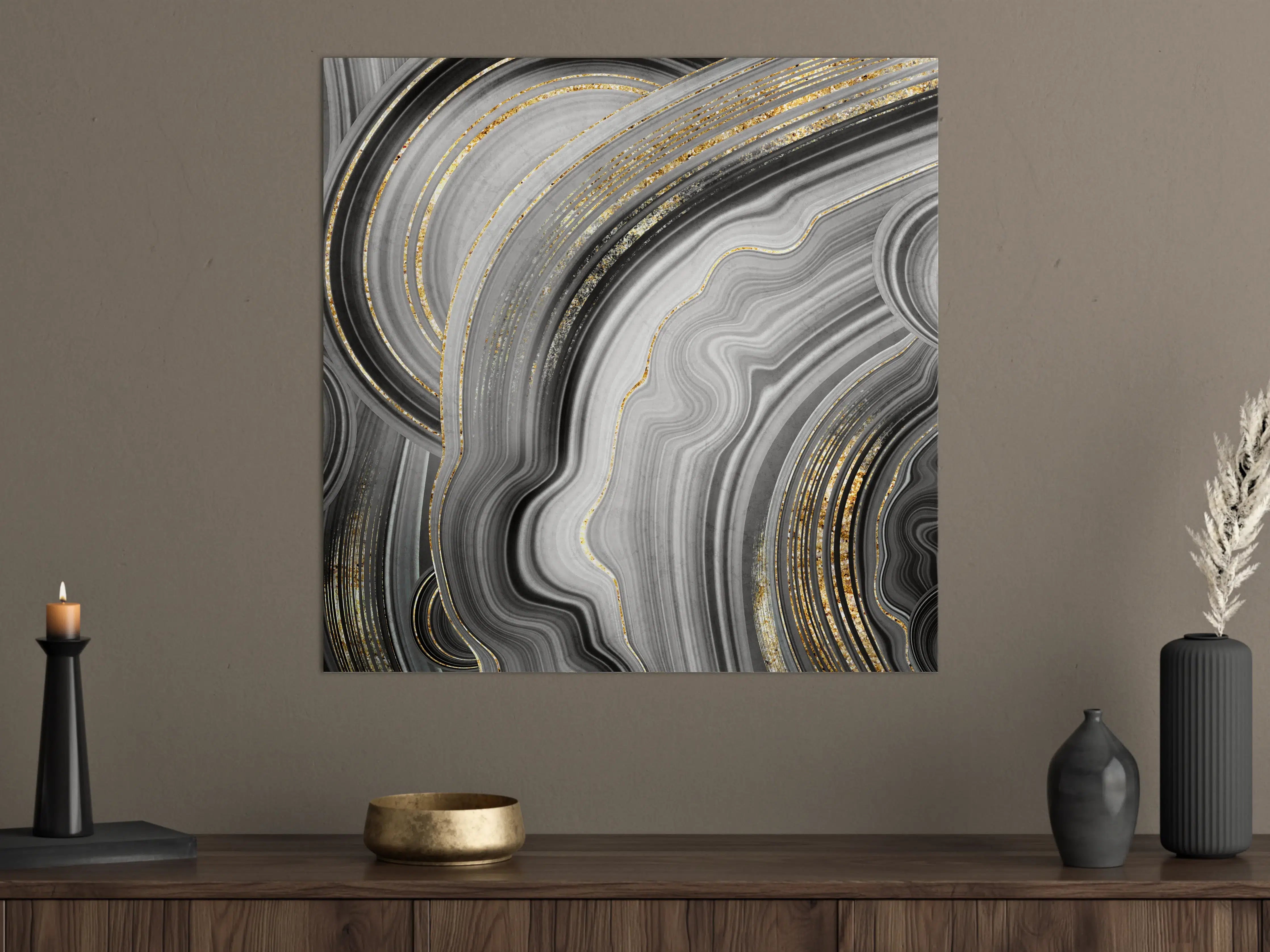 Große Wandbilder - Edles Schwarz-Grau-Marmor-Design mit Goldakzenten