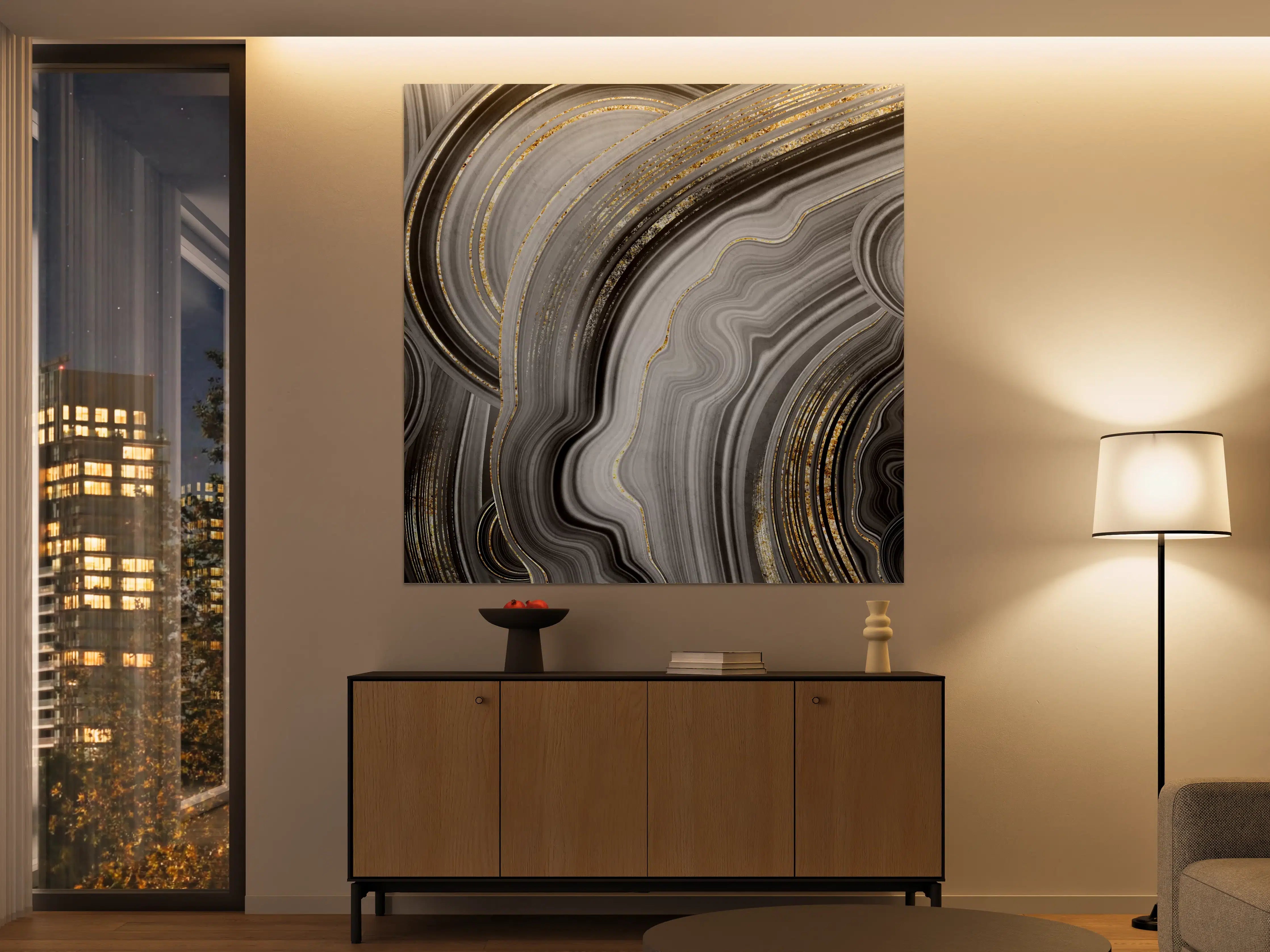 Große Wandbilder - Edles Schwarz-Grau-Marmor-Design mit Goldakzenten