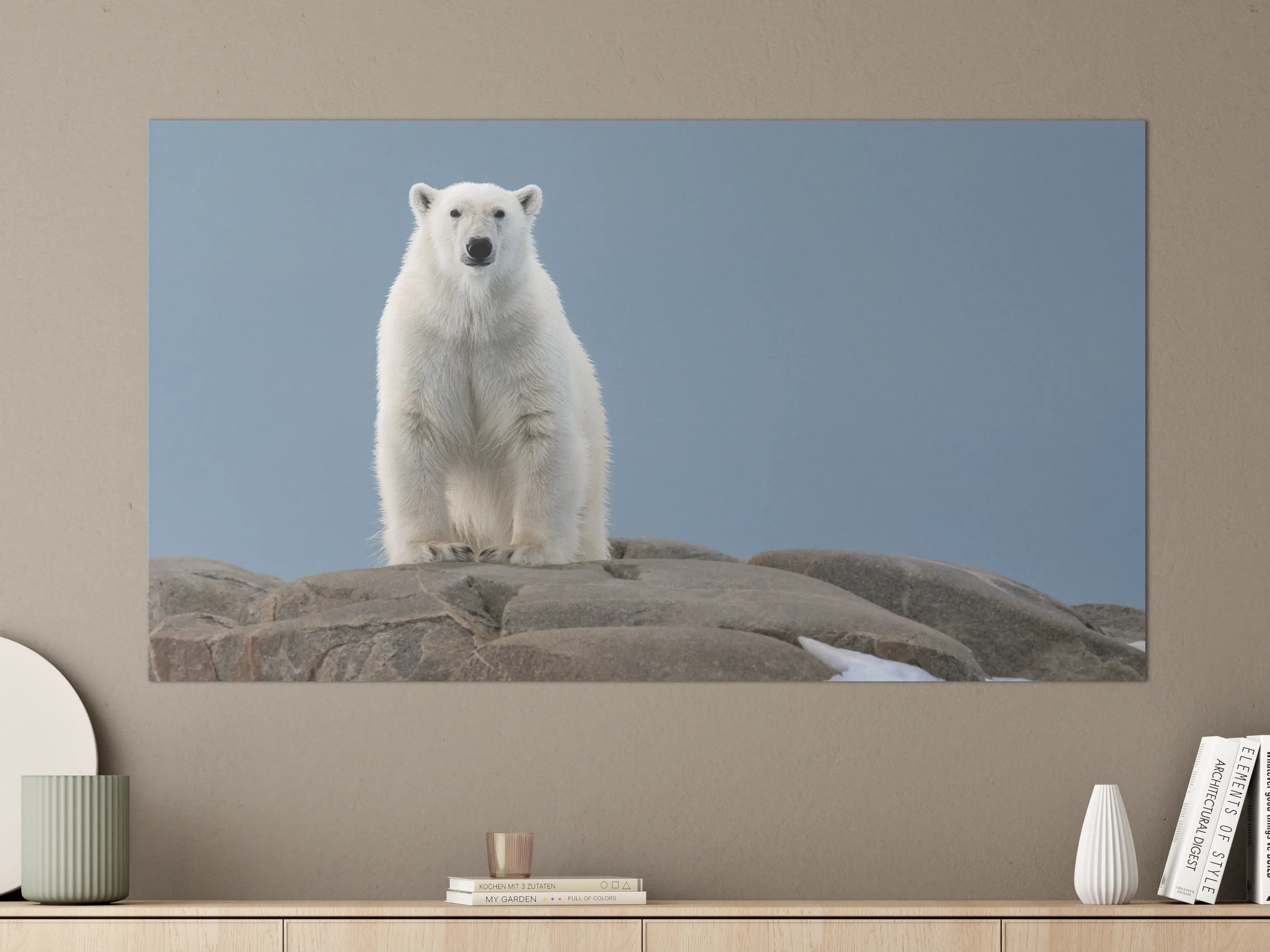 Große Wandbilder - Eisbär auf Felsen vor hellem Himmel