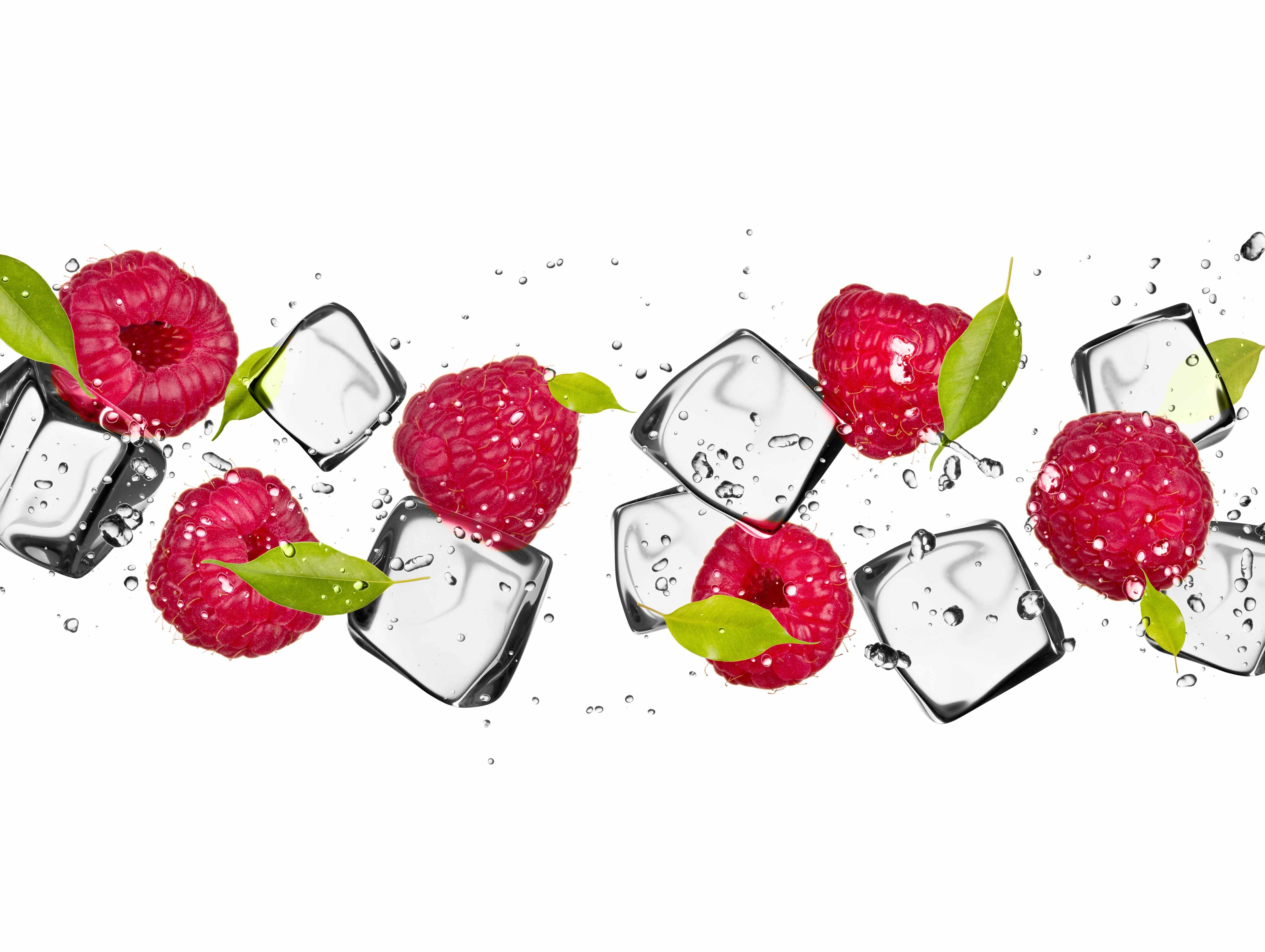 Große Wandbilder-Eiswürfel mit Himbeeren