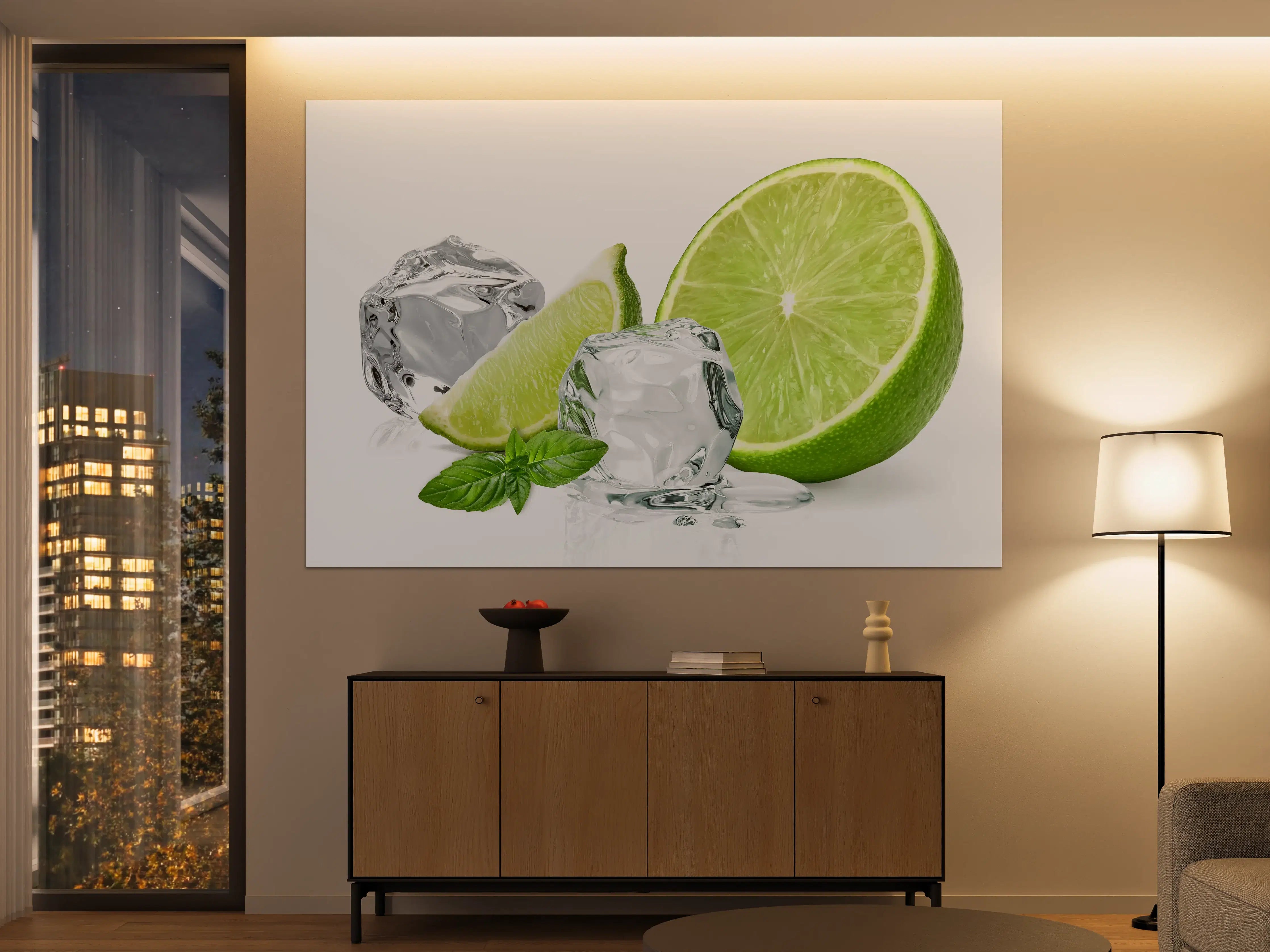 Große Wandbilder - Eiswürfel mit saftiger Limette