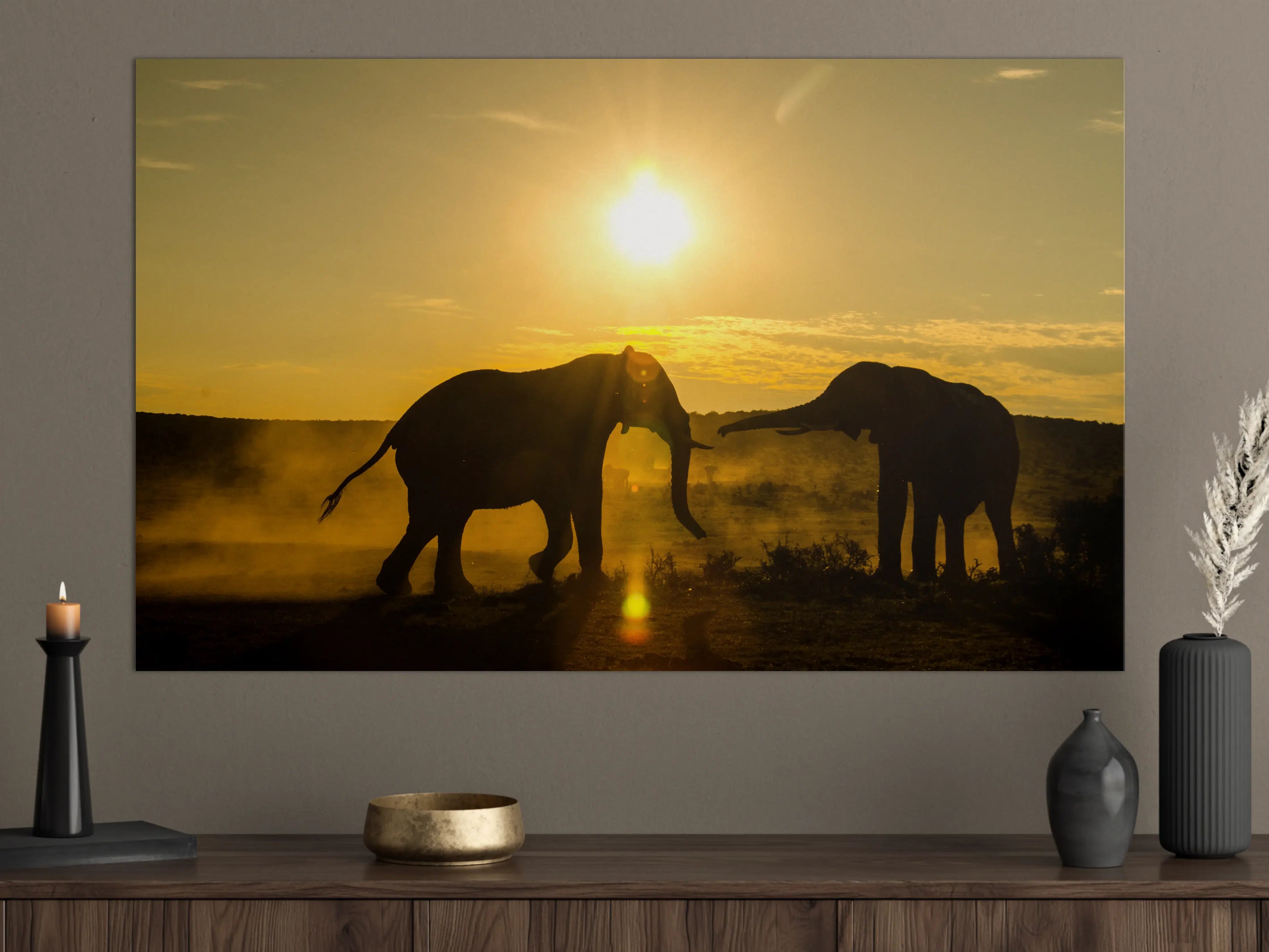 Große Wandbilder - Elefanten bei Sonnenuntergang