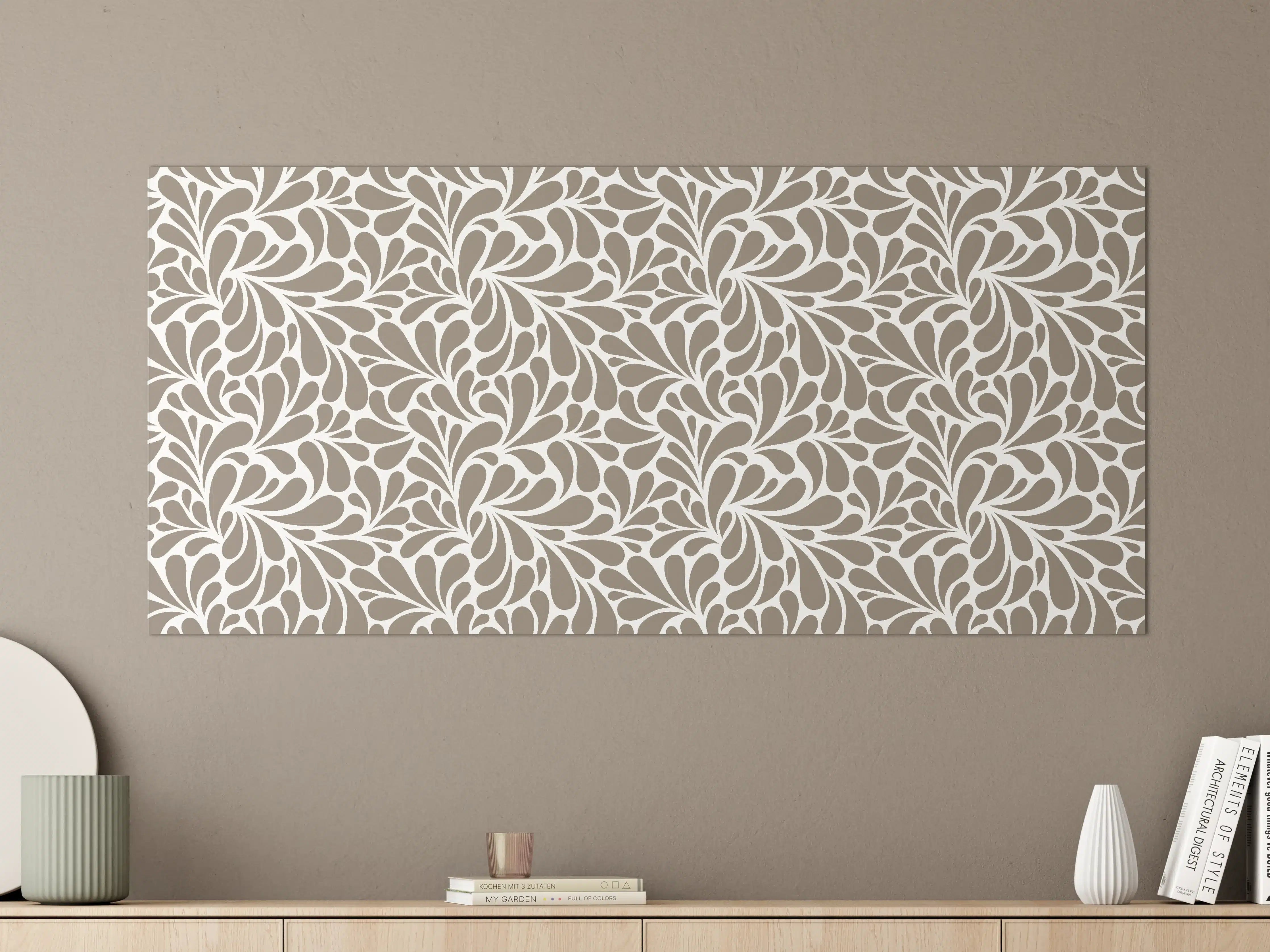 Große Wandbilder - Elegant Blumenmuster in Taupe und Weiß