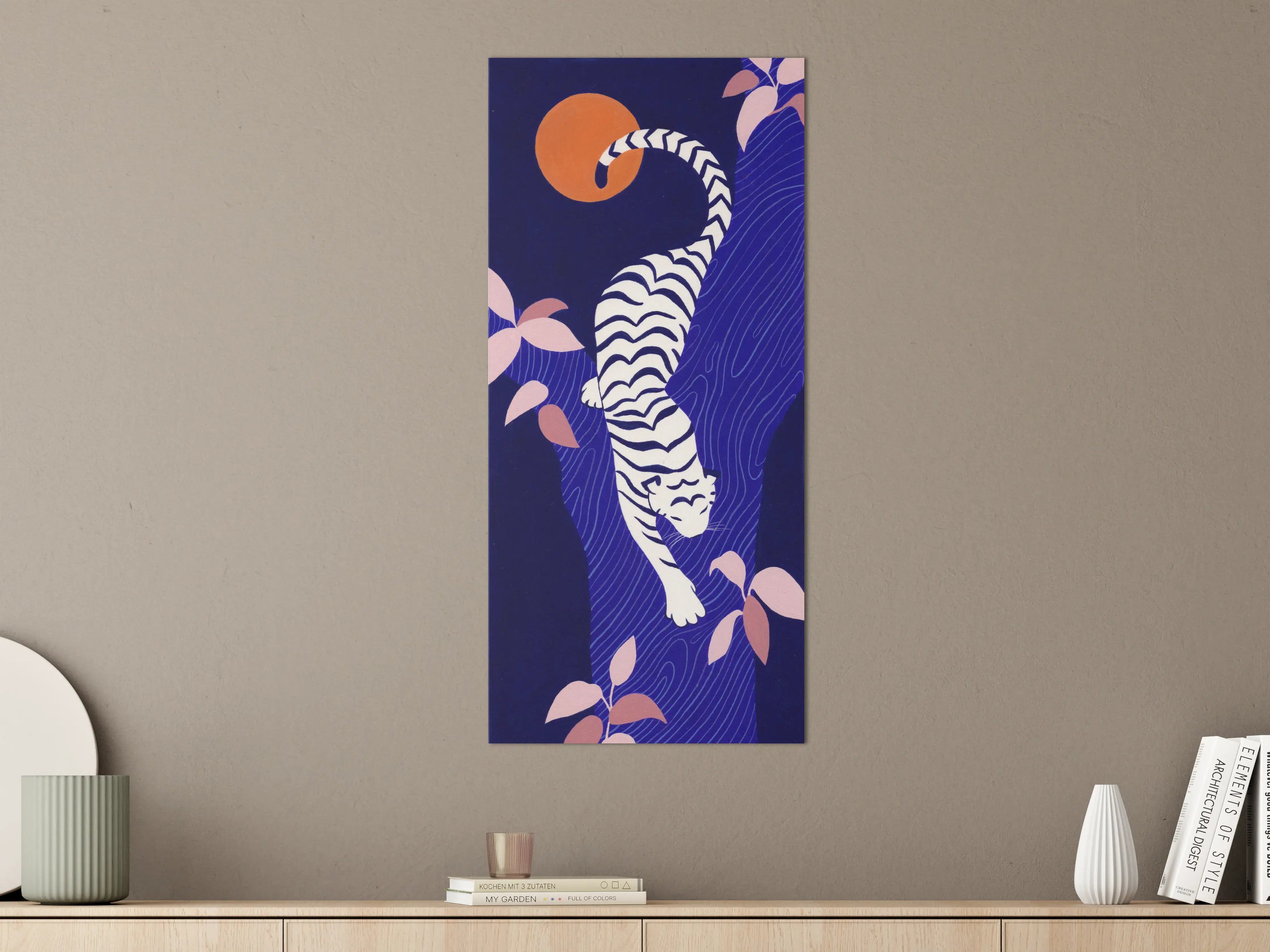 Große Wandbilder - Elegant weißer Tiger in blauer Landschaft