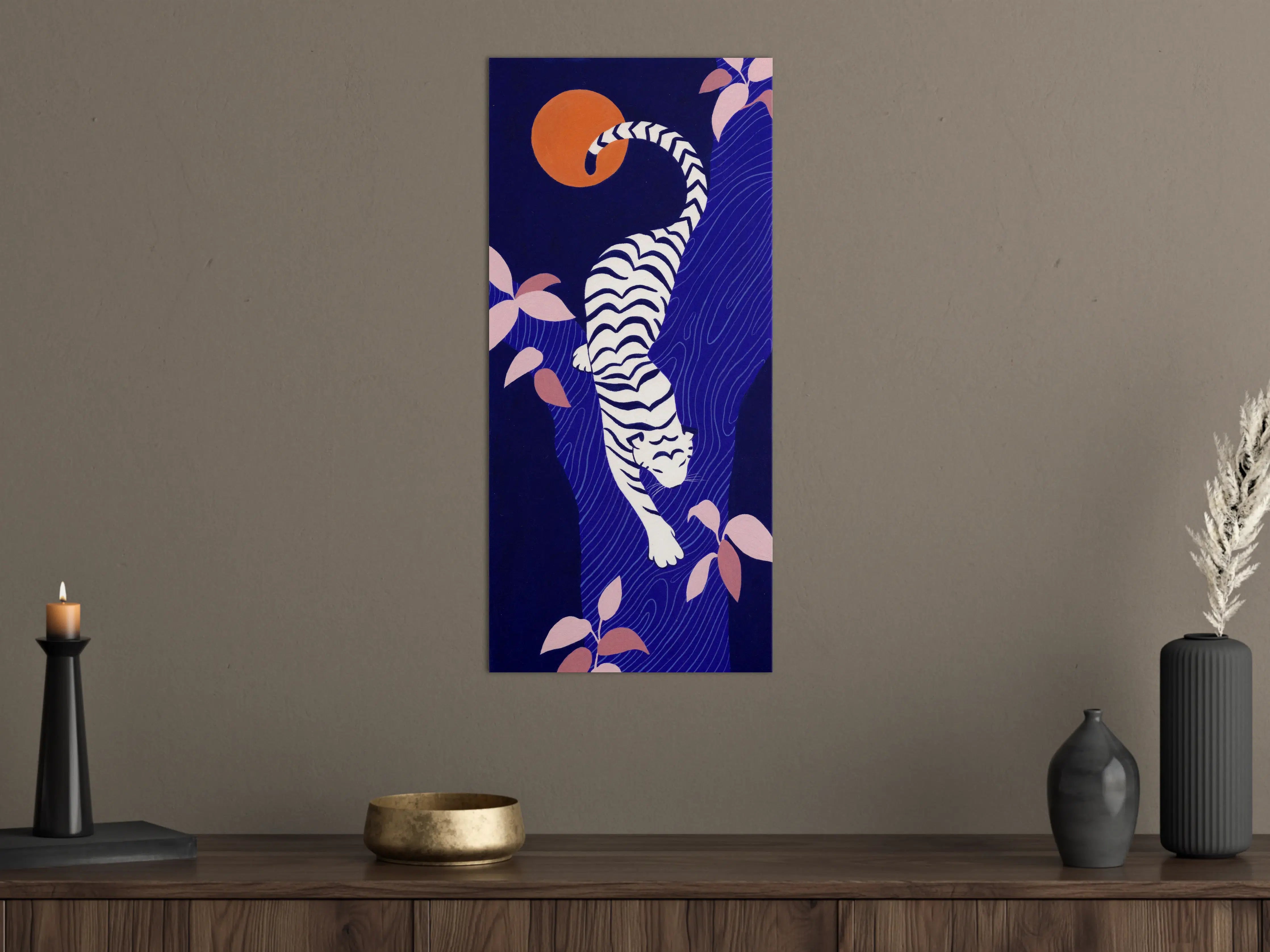 Große Wandbilder - Elegant weißer Tiger in blauer Landschaft
