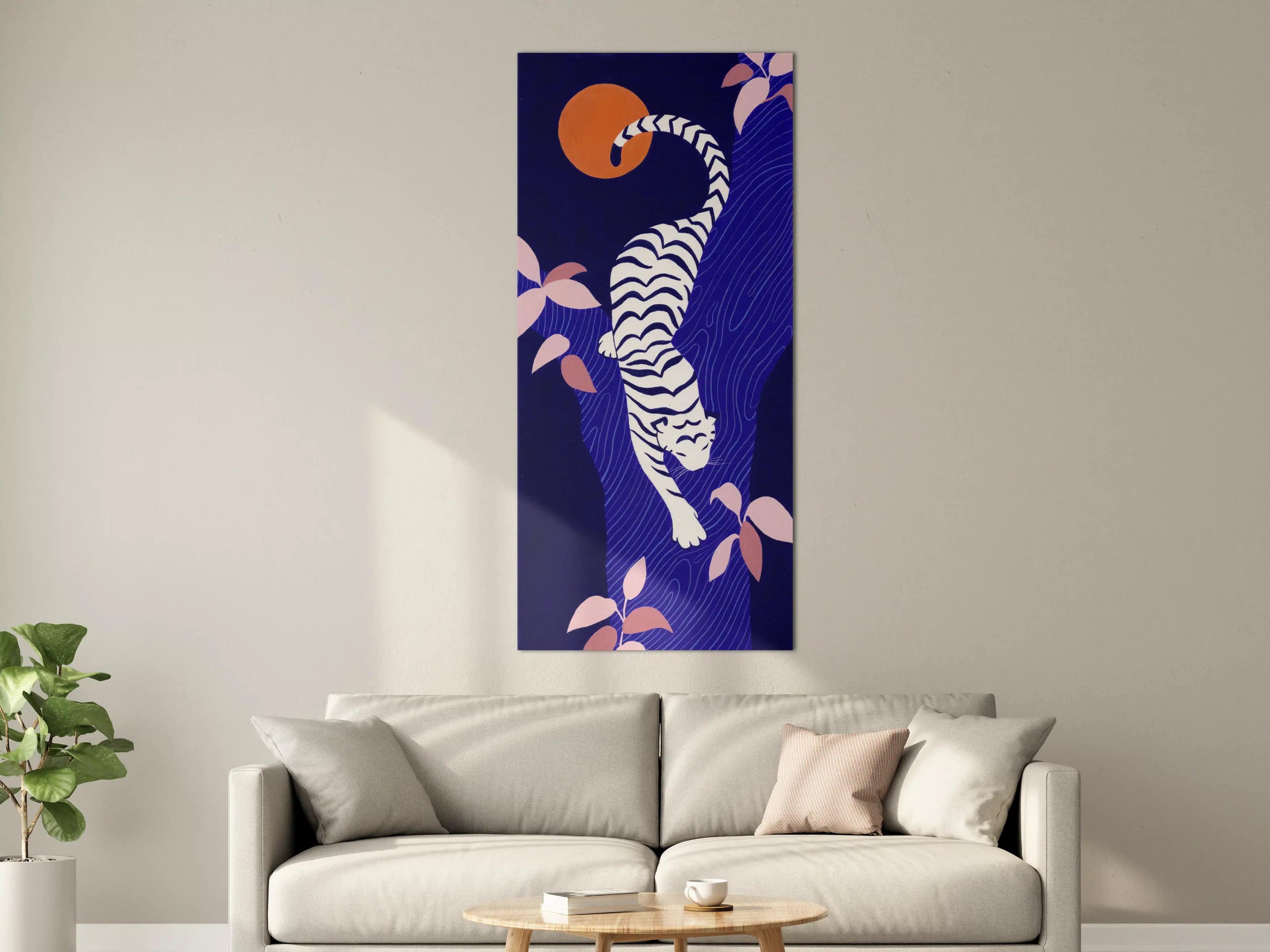 Große Wandbilder - Elegant weißer Tiger in blauer Landschaft
