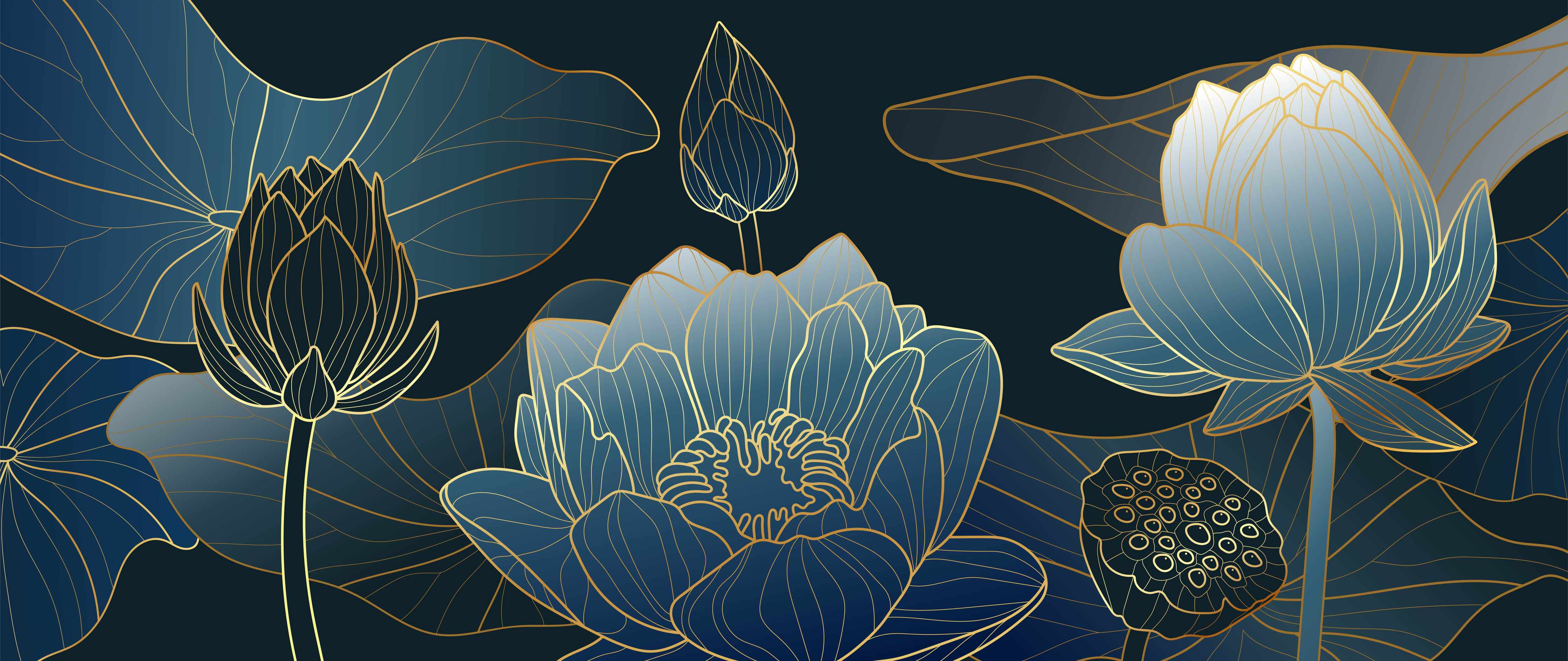 Große Wandbilder-Elegante Blau-Weiße Blumenillustration
