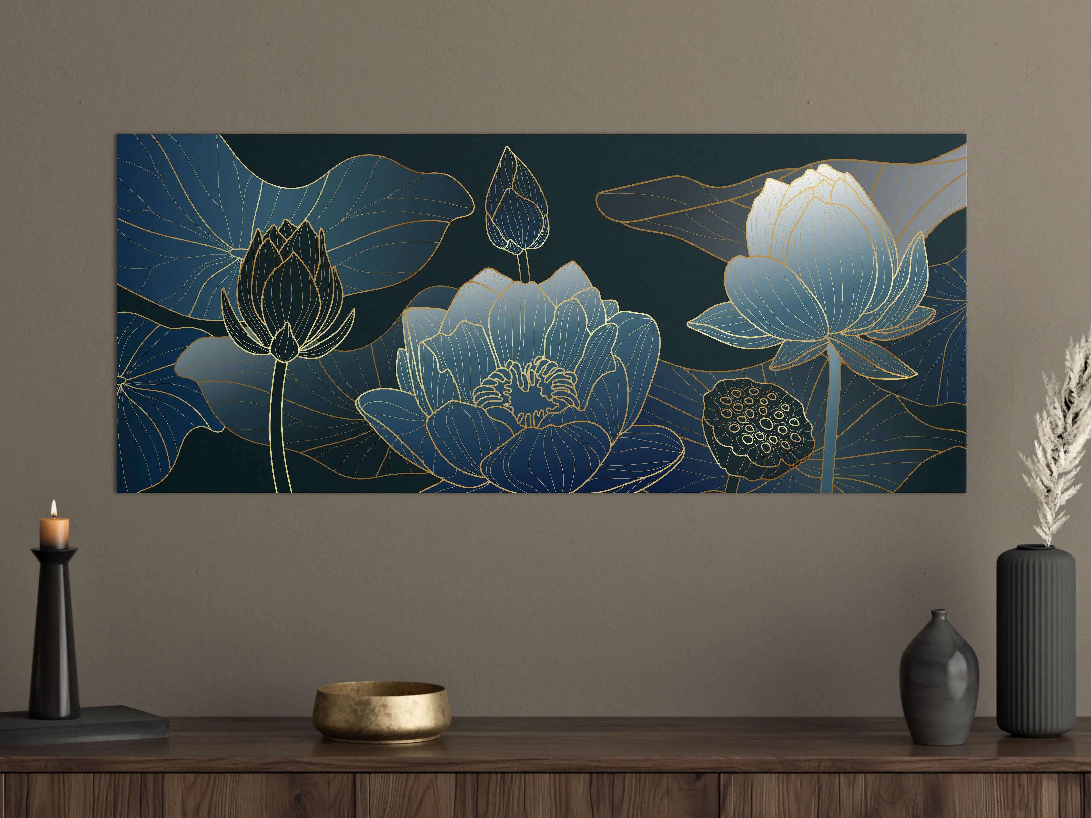 Große Wandbilder - Elegante Blau-Weiße Blumenillustration