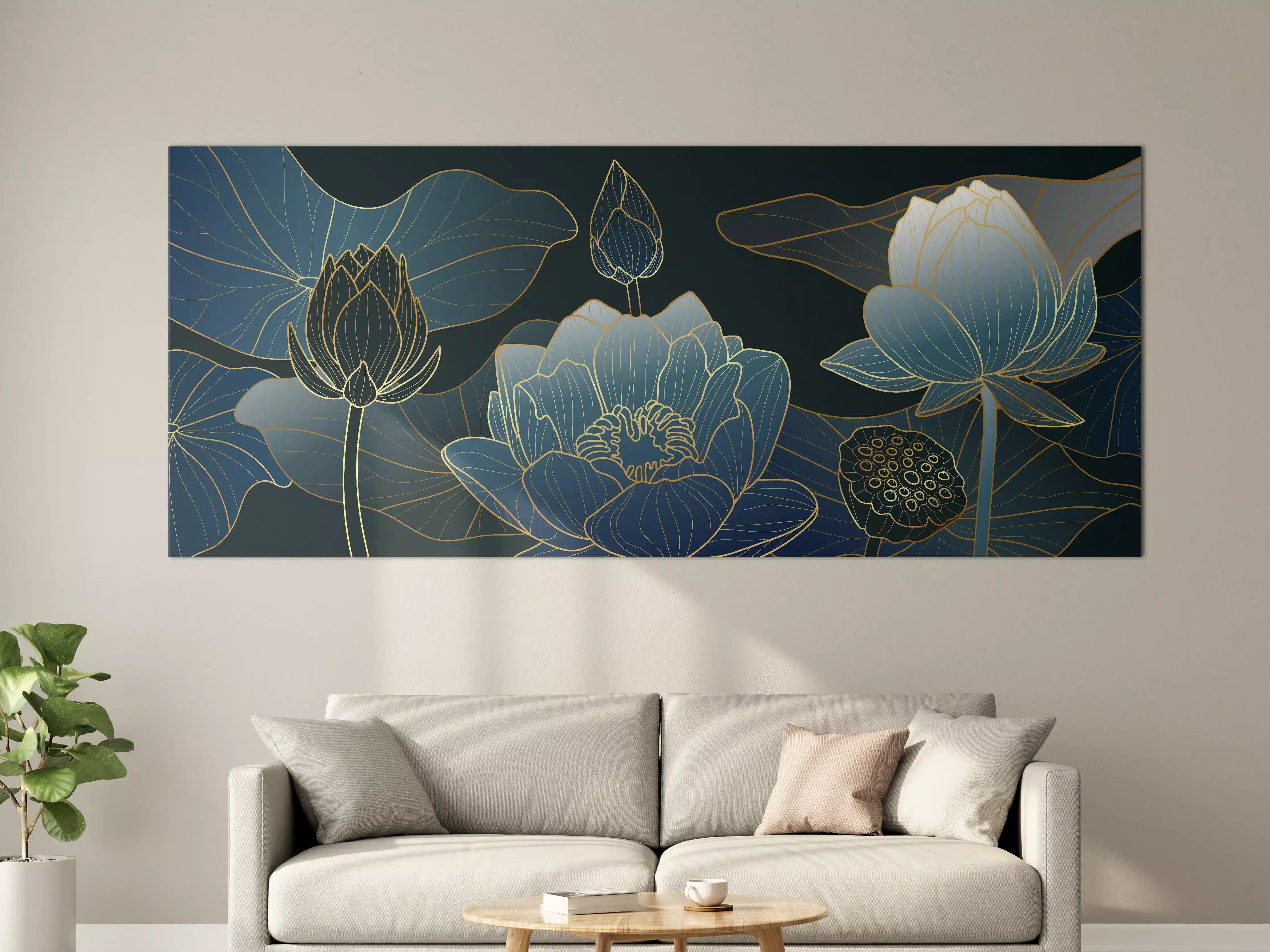 Große Wandbilder - Elegante Blau-Weiße Blumenillustration