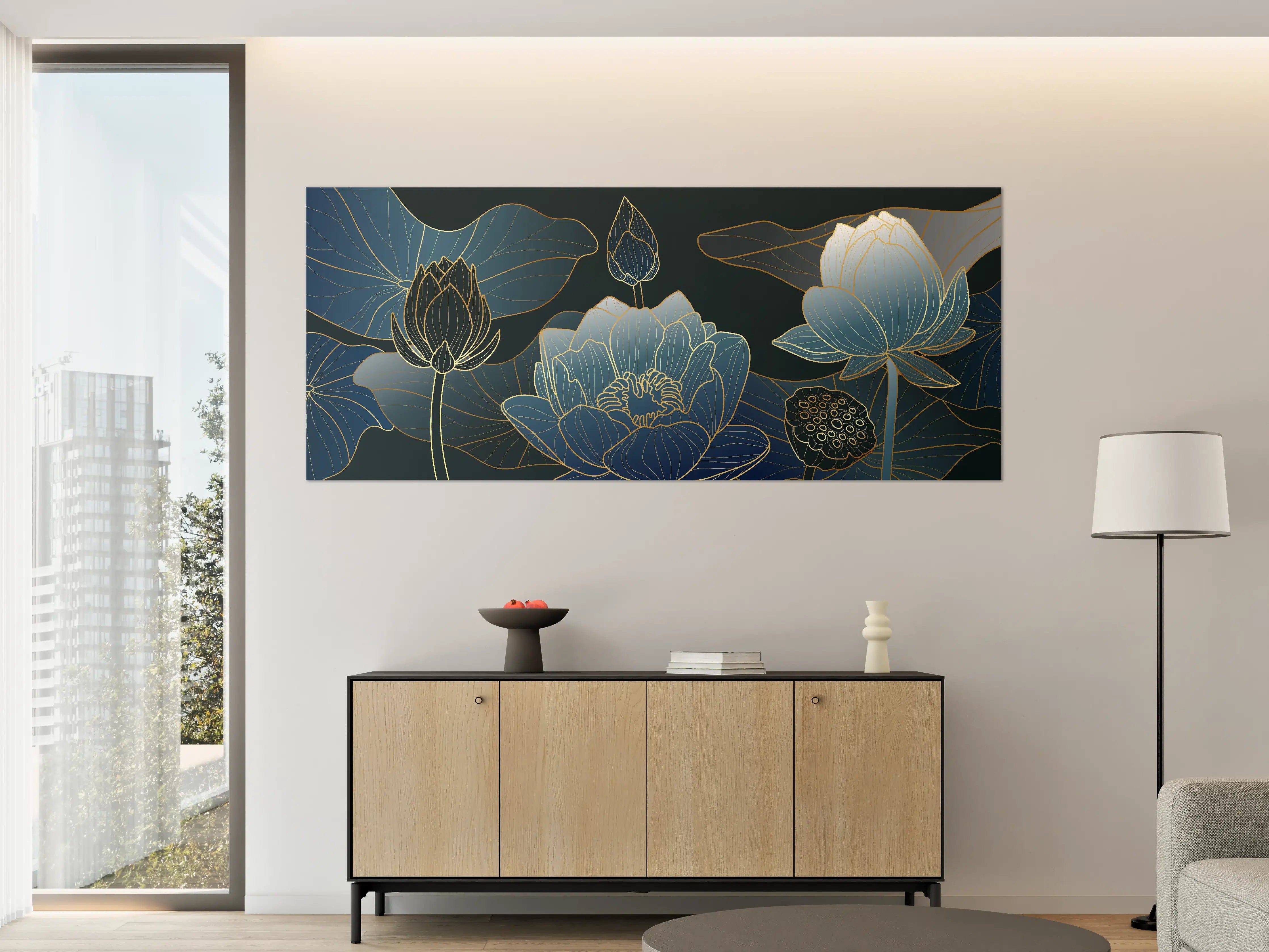 Große Wandbilder - Elegante Blau-Weiße Blumenillustration