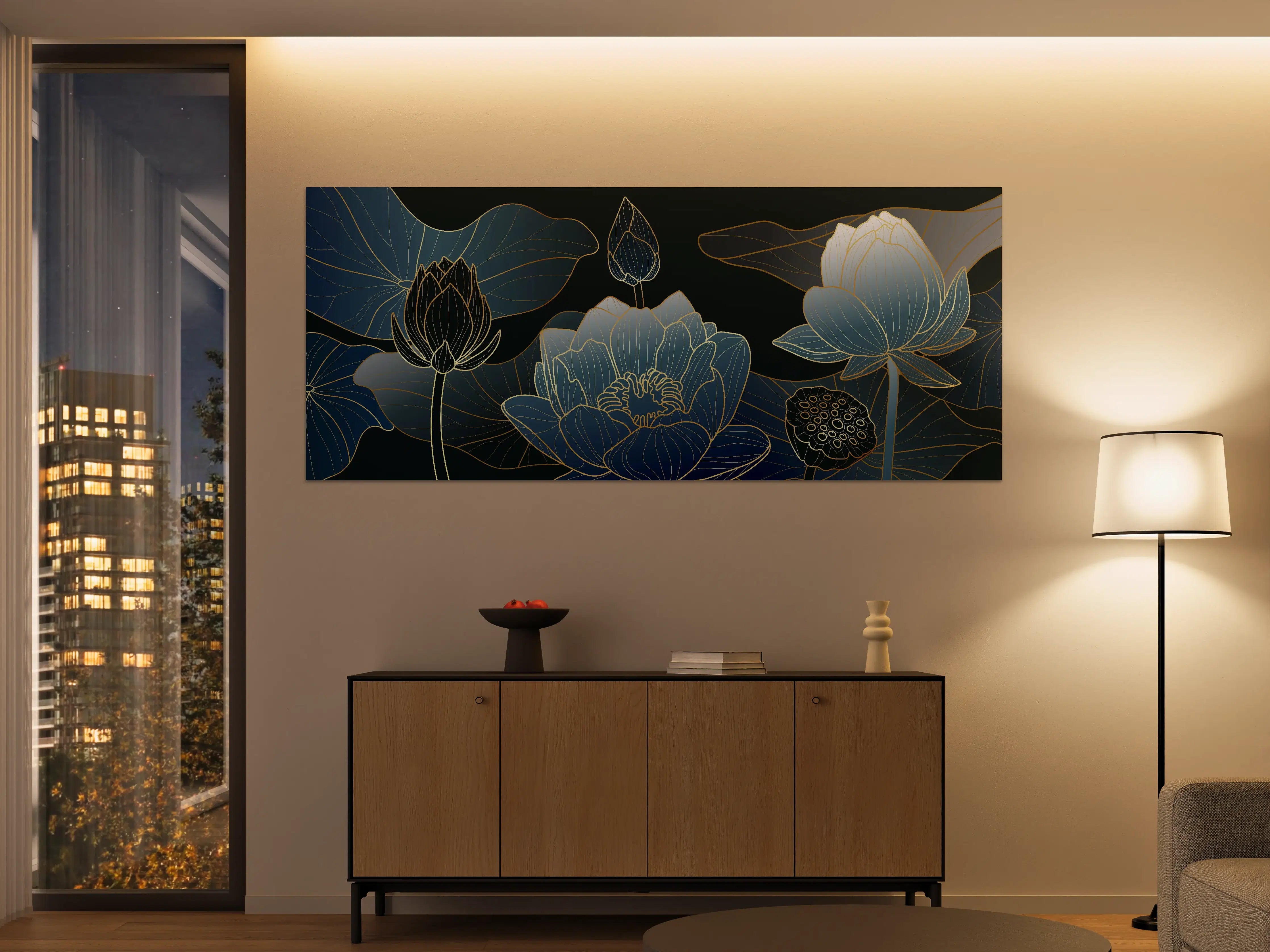 Große Wandbilder - Elegante Blau-Weiße Blumenillustration