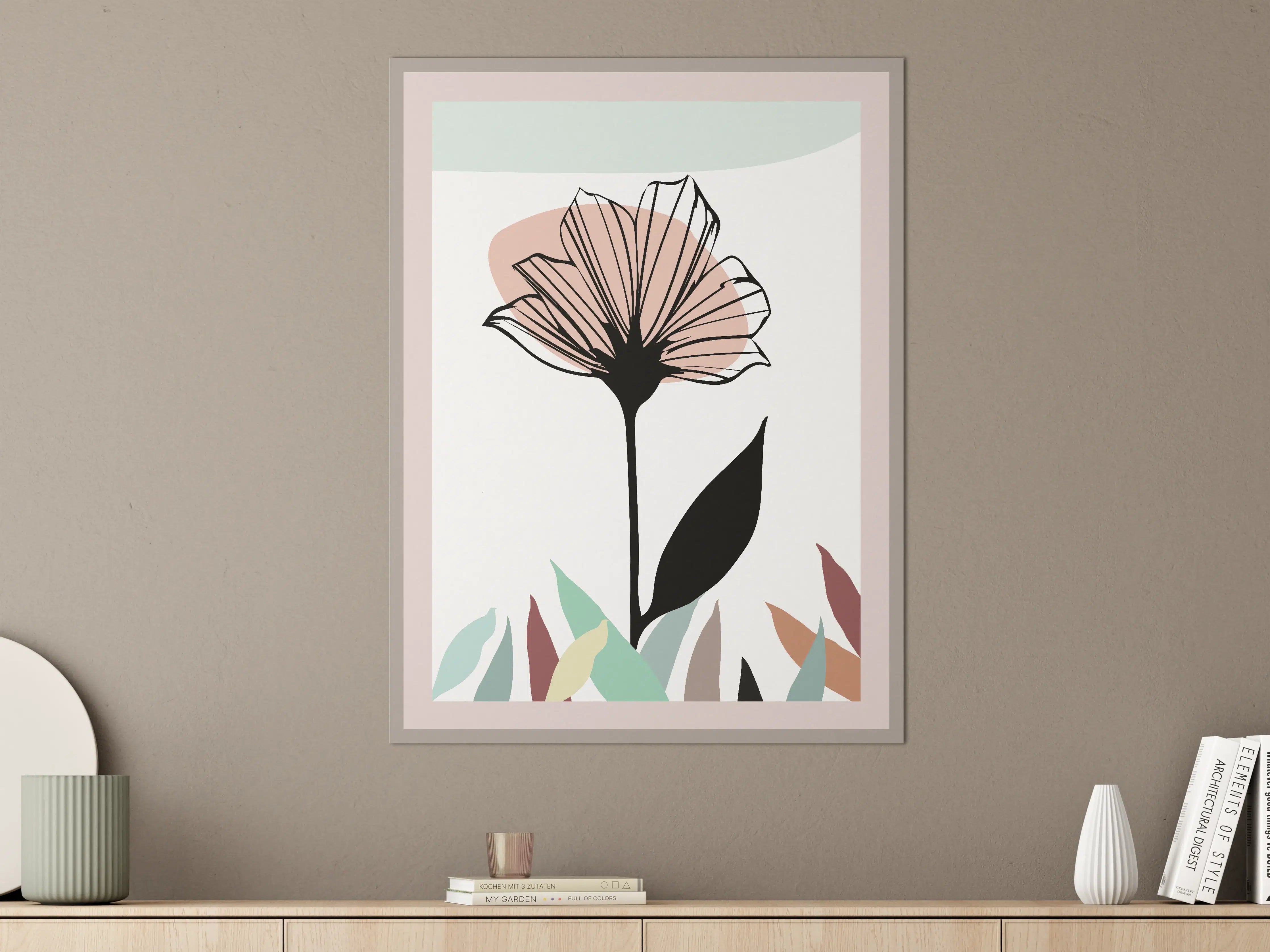 Große Wandbilder - Elegante Blumenzeichnung mit Pastellfarben
