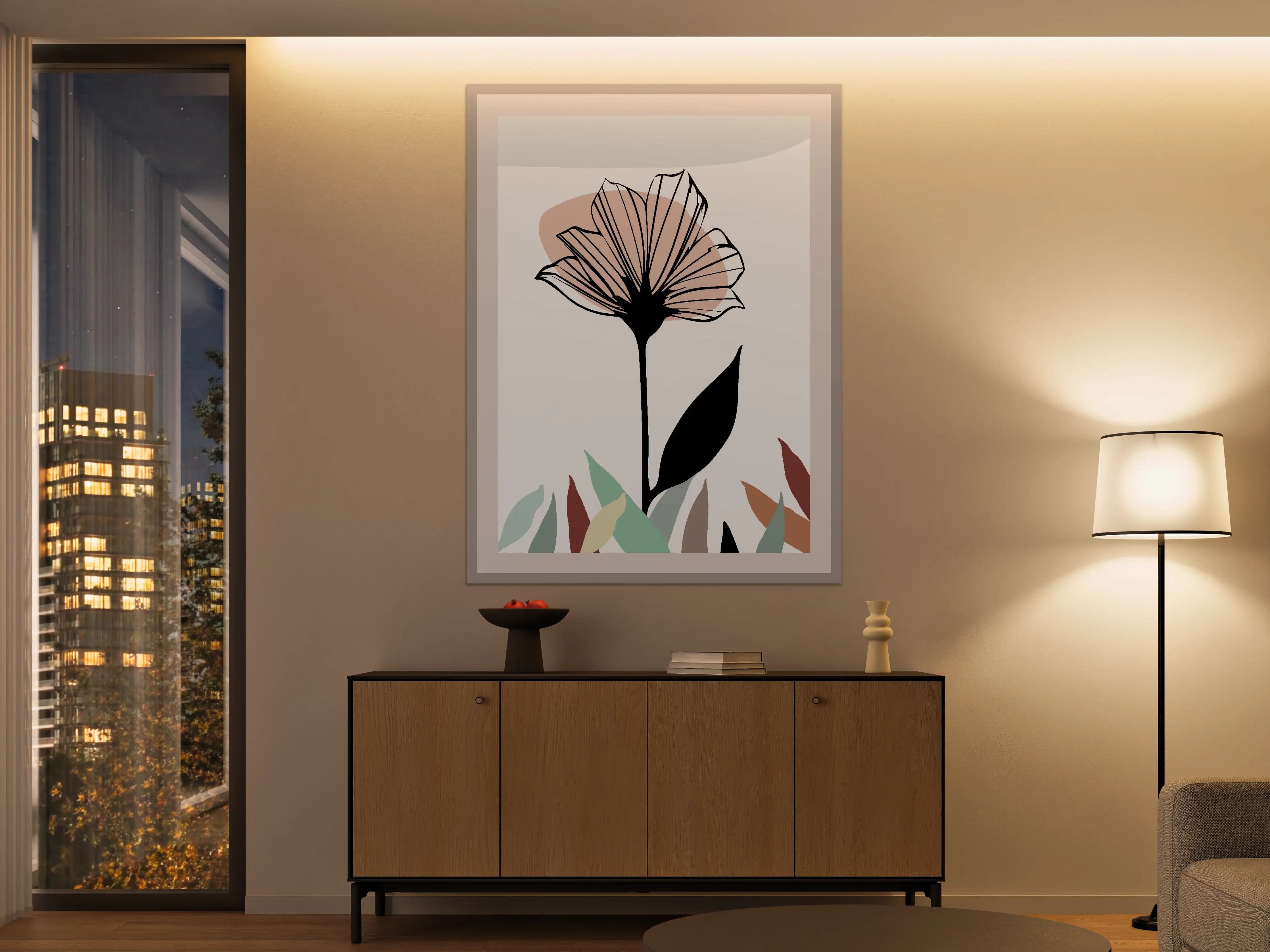 Große Wandbilder - Elegante Blumenzeichnung mit Pastellfarben