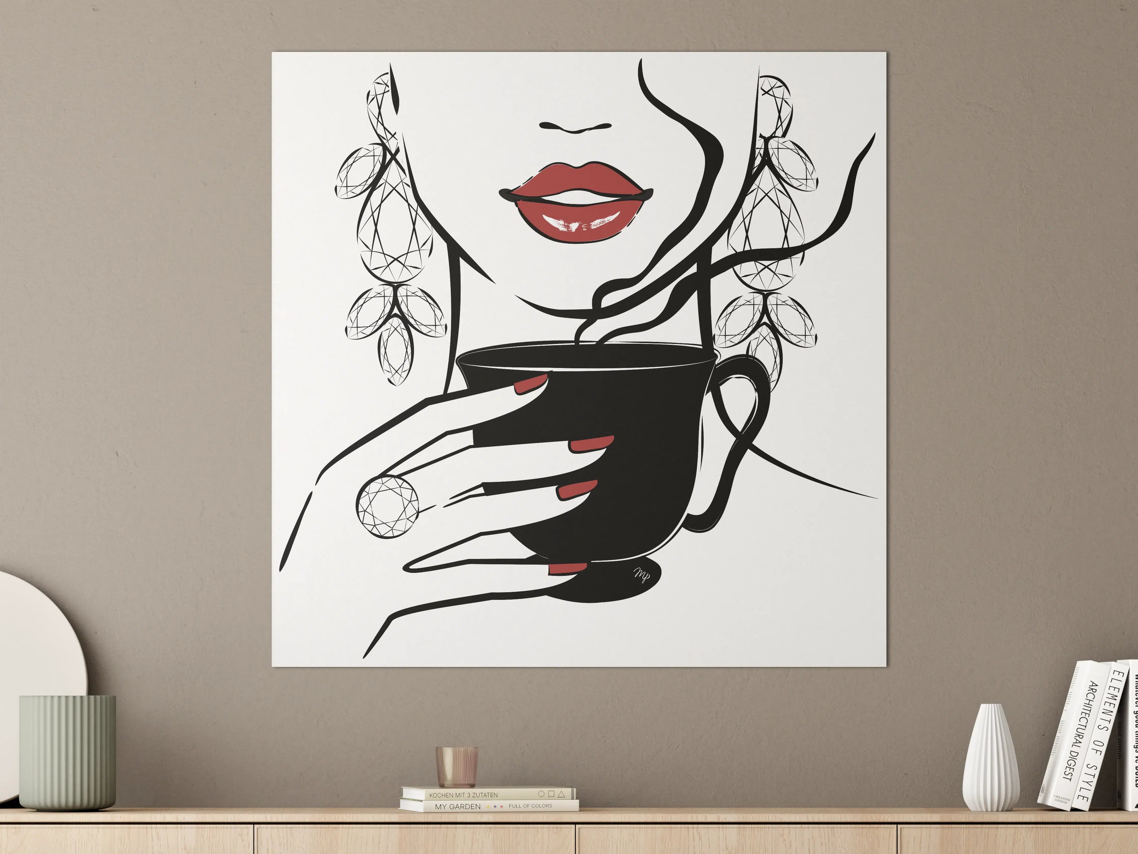 Große Wandbilder - Elegante Frau mit Kaffeetasse