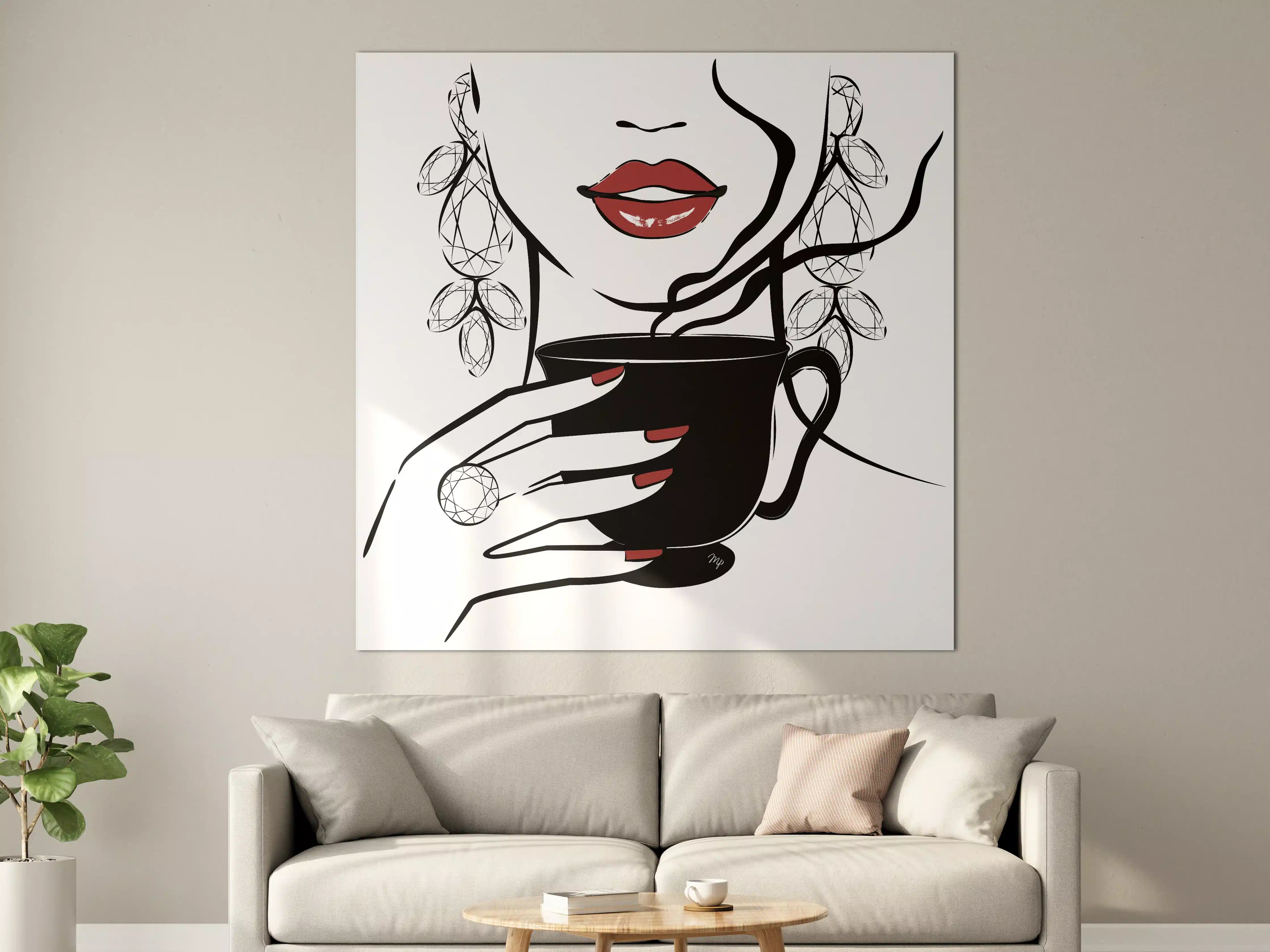 Große Wandbilder - Elegante Frau mit Kaffeetasse