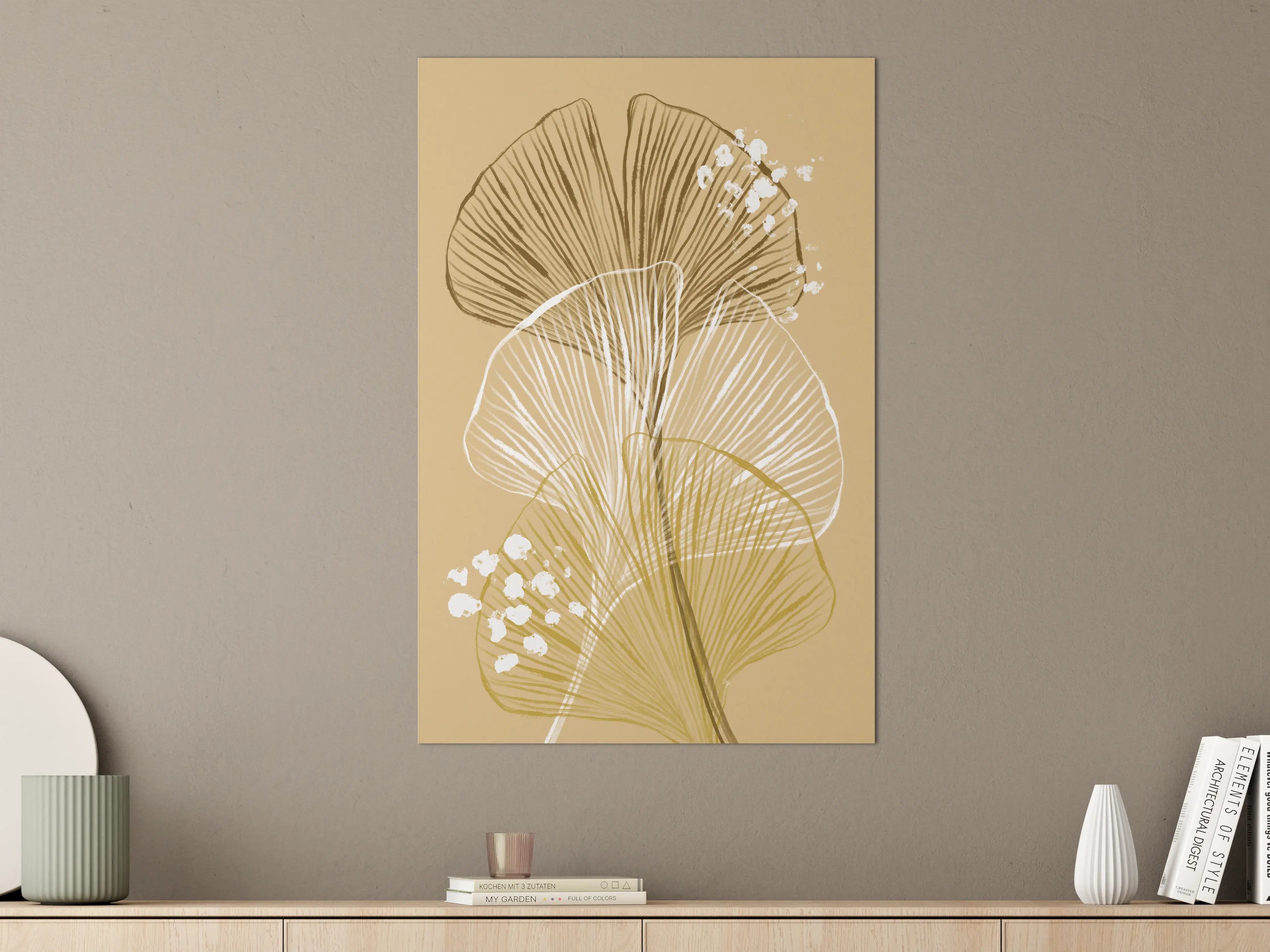 Große Wandbilder - Elegante Ginkgo-Blätter in Gold- und Braun-Tönen