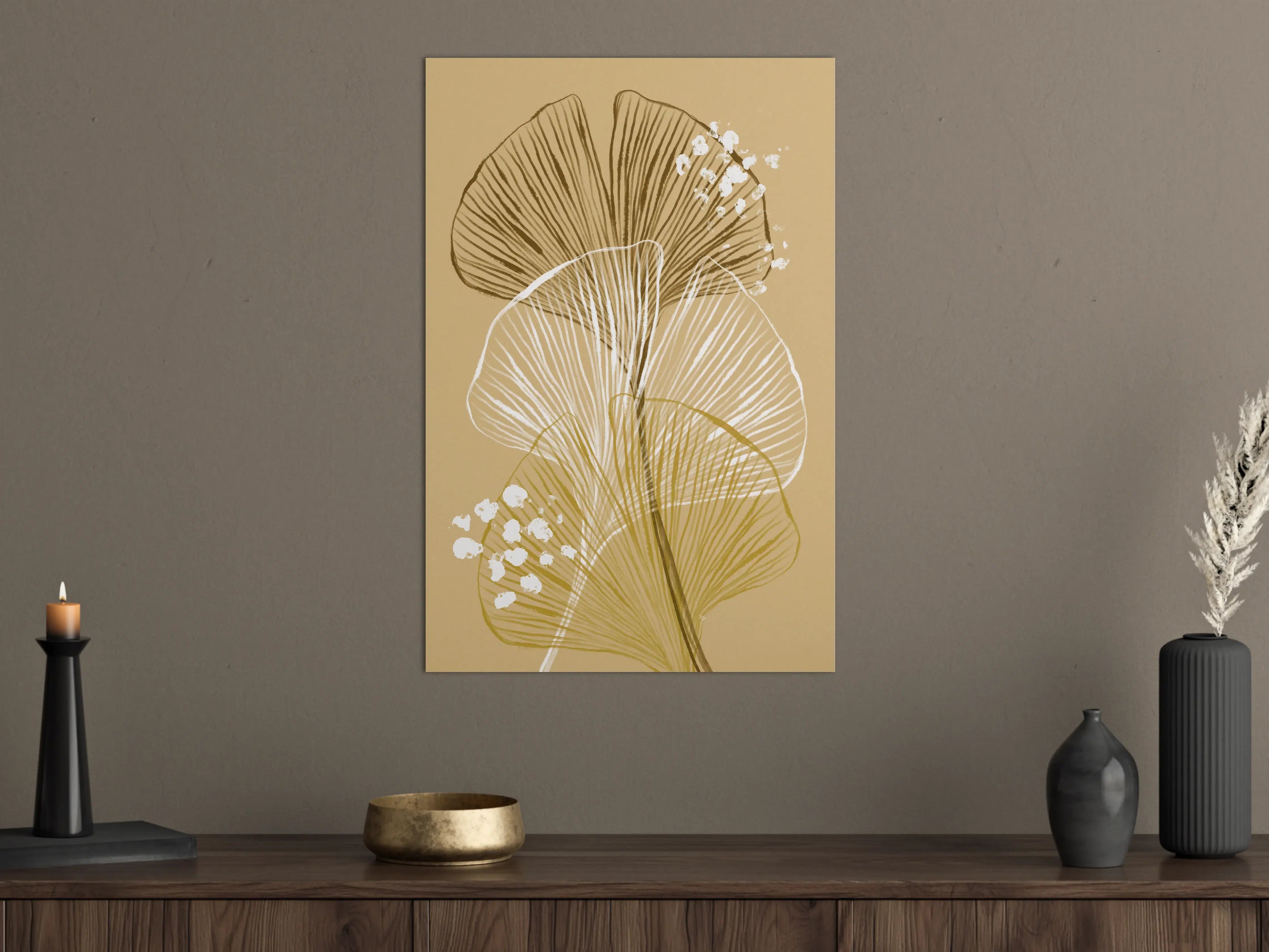 Große Wandbilder - Elegante Ginkgo-Blätter in Gold- und Braun-Tönen