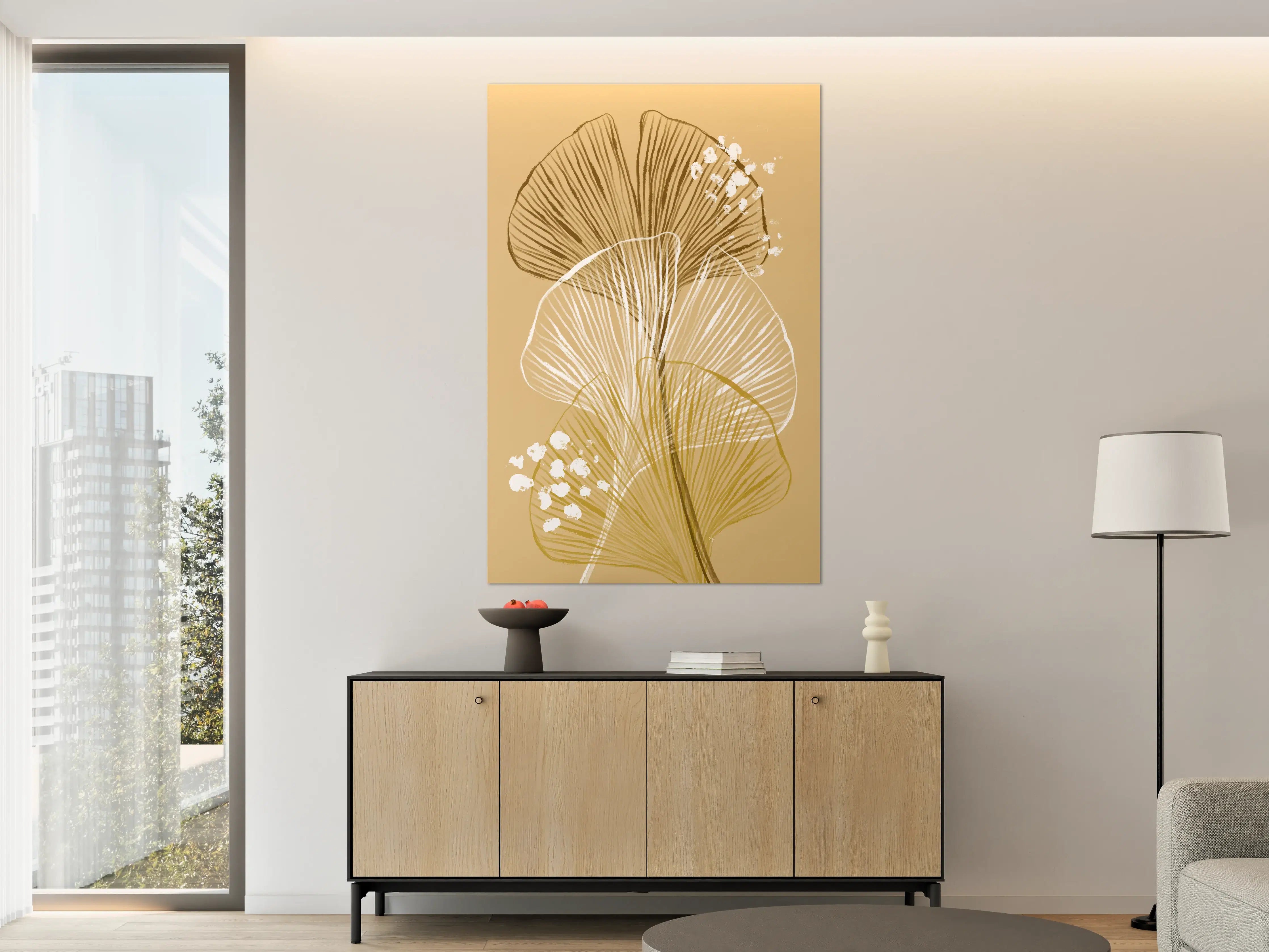 Große Wandbilder - Elegante Ginkgo-Blätter in Gold- und Braun-Tönen
