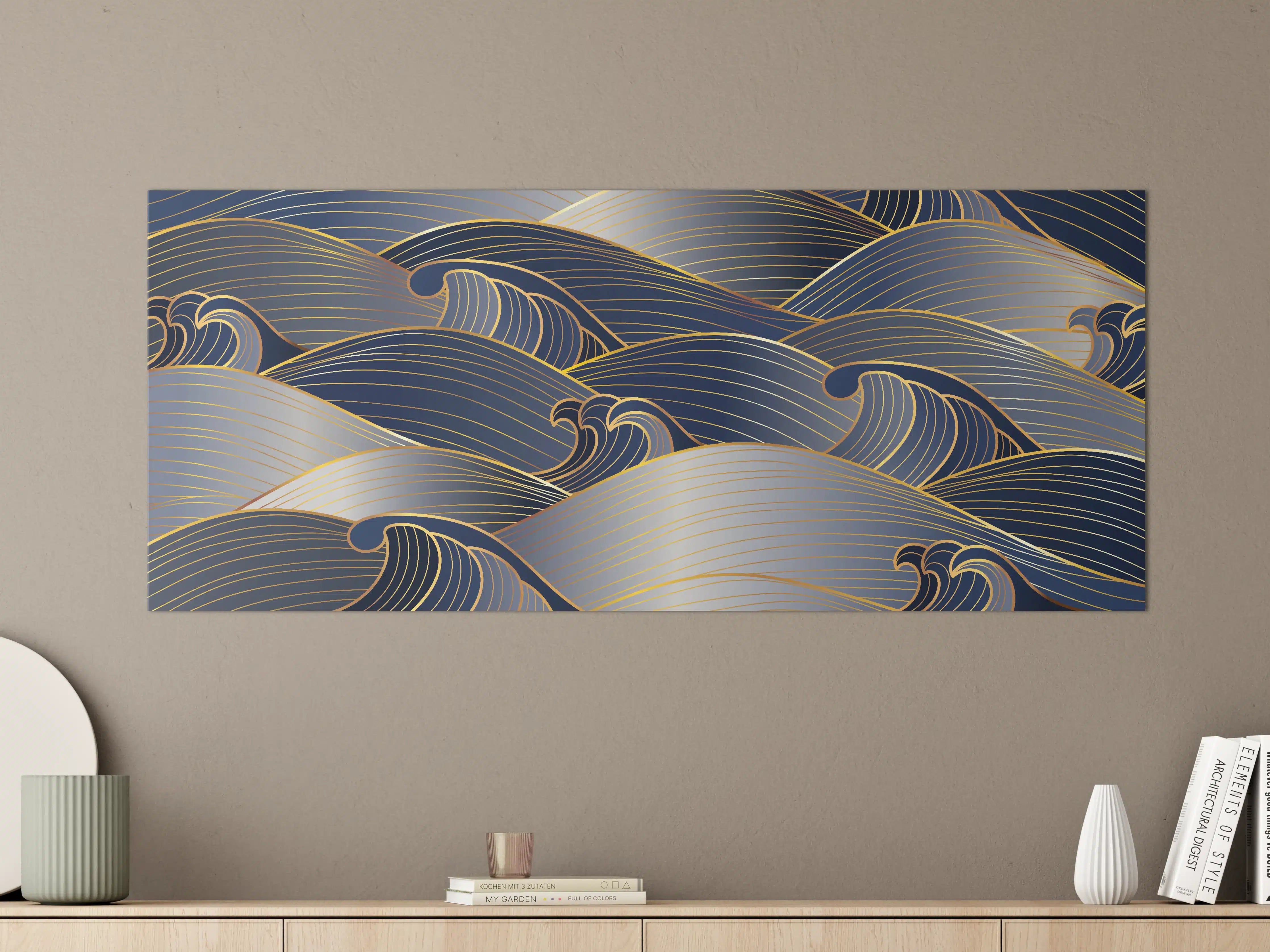 Große Wandbilder - Elegante Gold-Blau Wellentextur