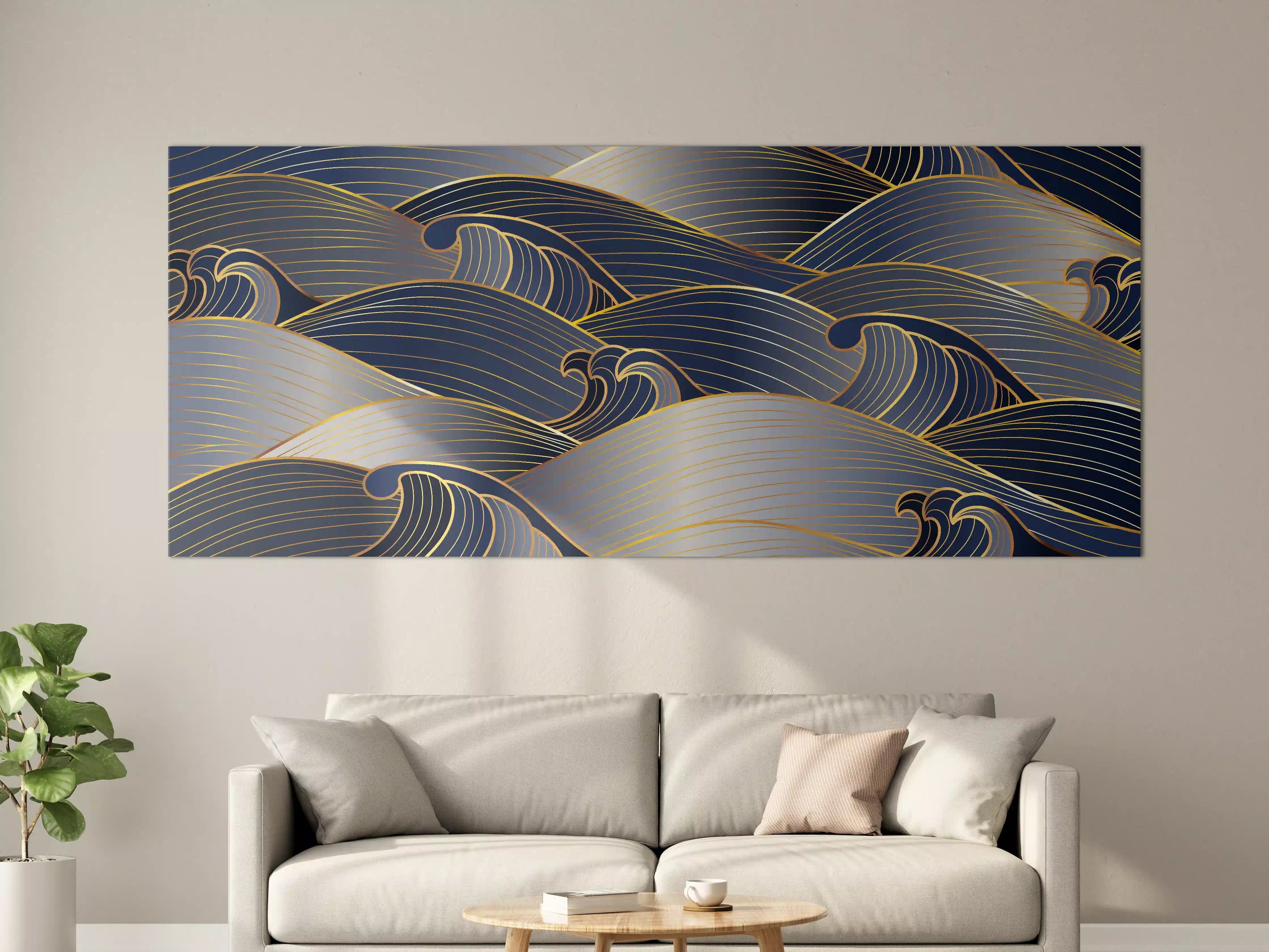 Große Wandbilder - Elegante Gold-Blau Wellentextur