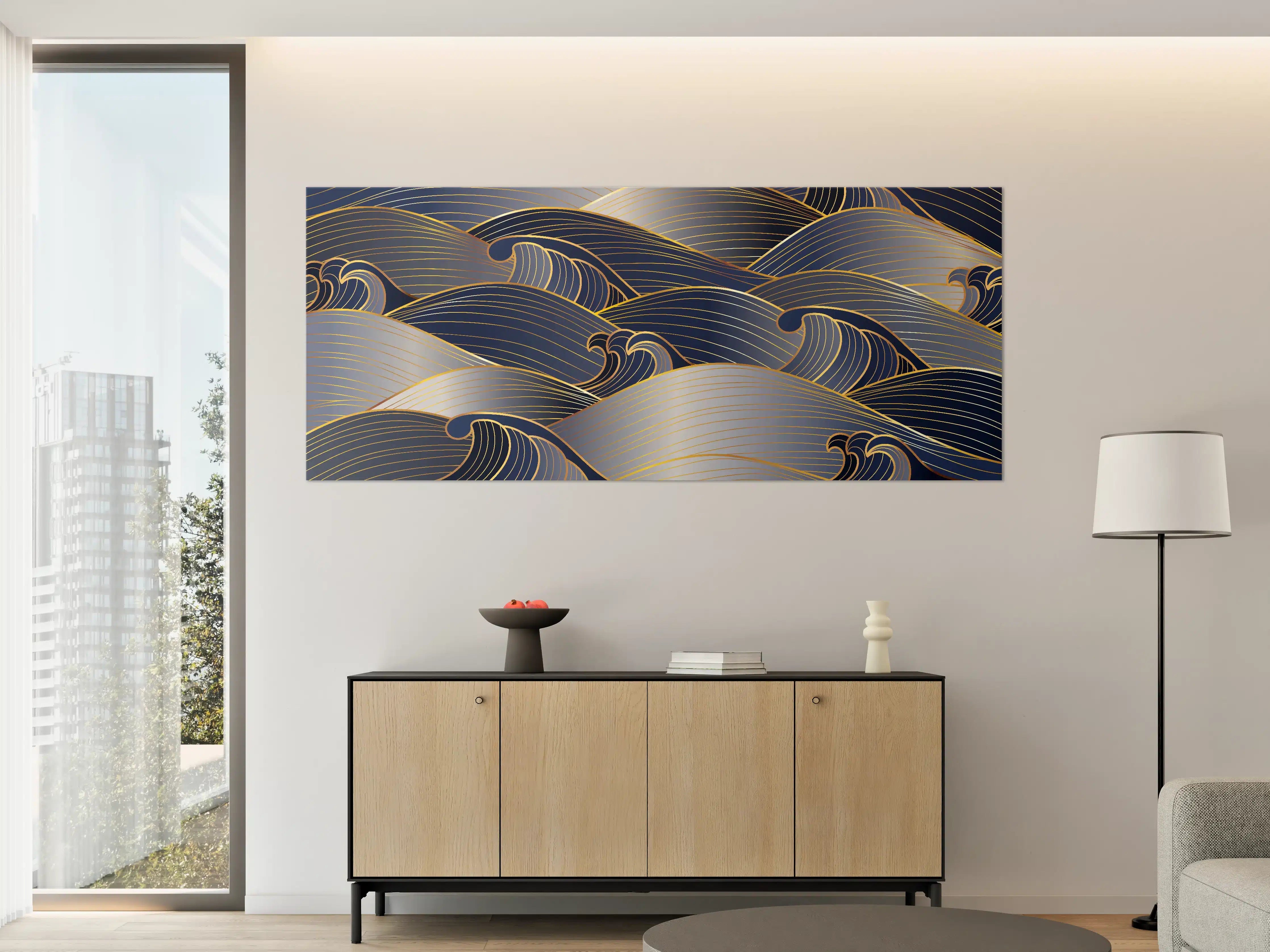 Große Wandbilder - Elegante Gold-Blau Wellentextur