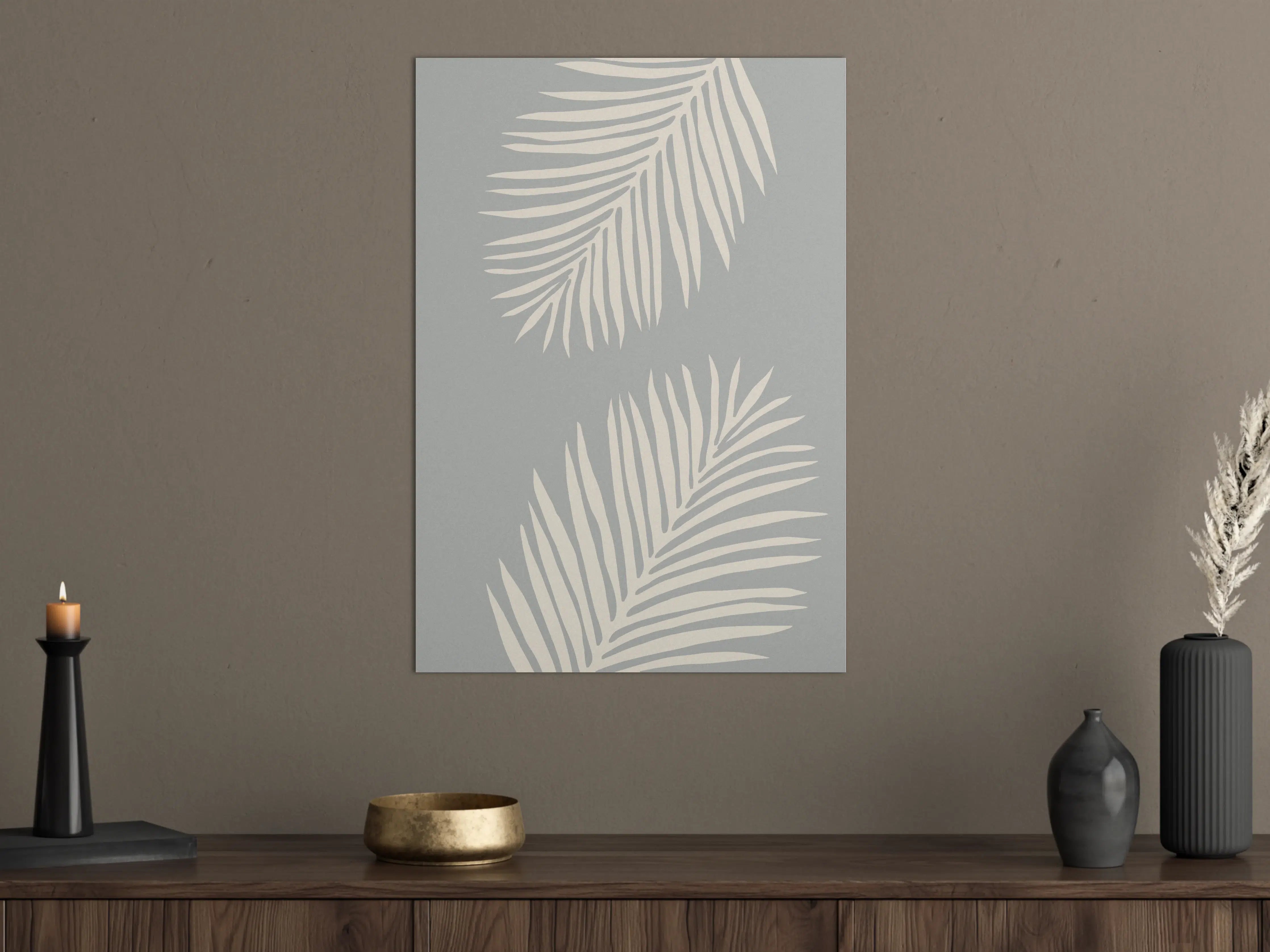 Große Wandbilder - Elegante Graue Palmblätter mit Weiß-Unistil