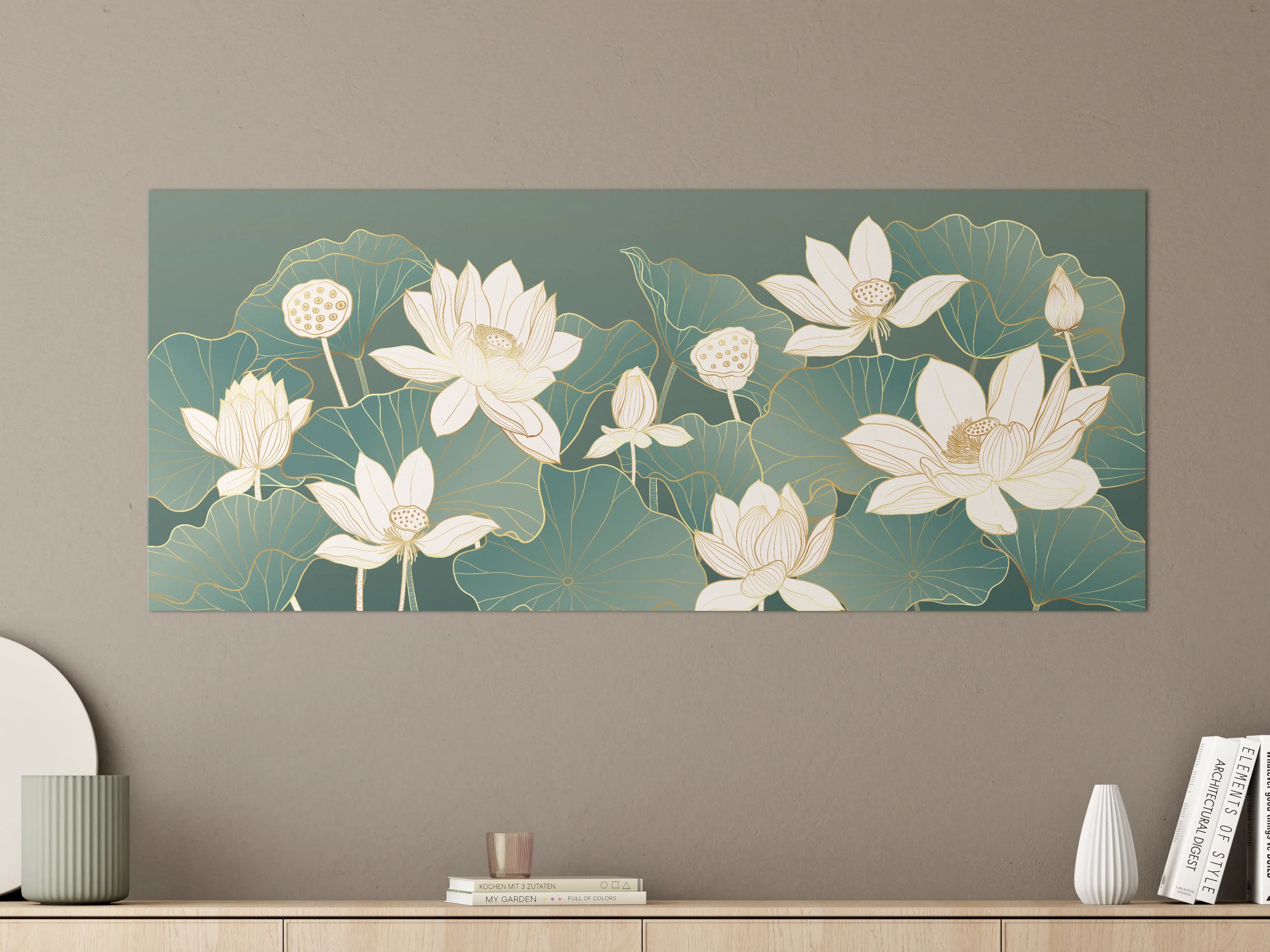 Große Wandbilder - Elegante Lotusblüten im Grün